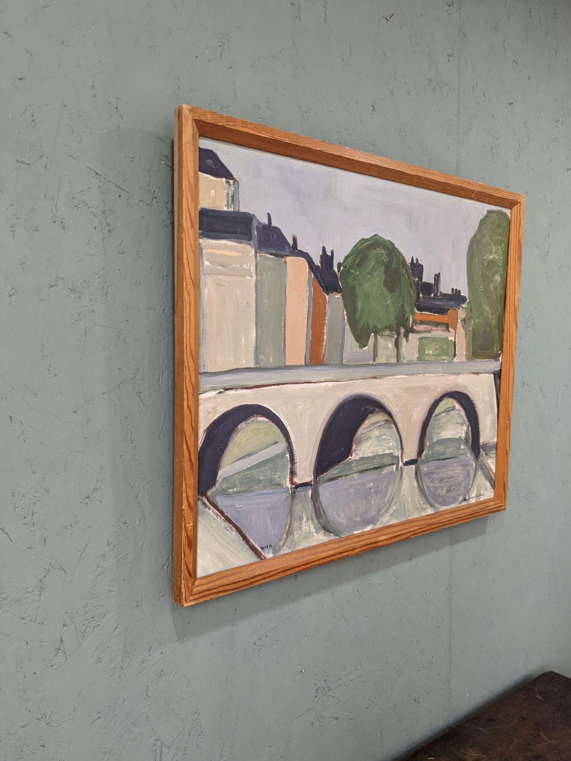 Peinture à l'huile suédoise encadrée moderne du milieu du siècle dernier - Rue parisienne - Moderne Painting par Max Gregor Carlsson