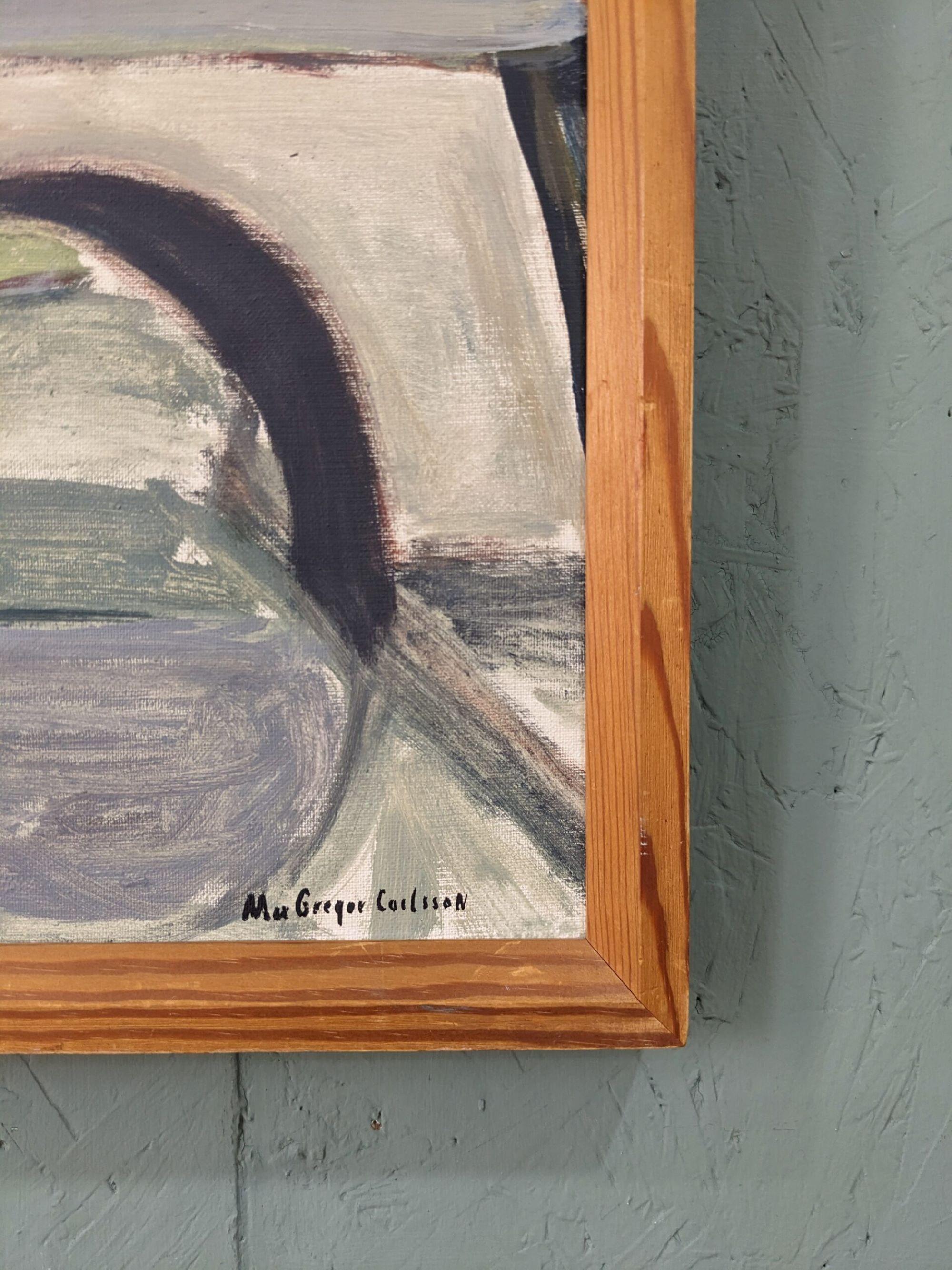Peinture à l'huile suédoise encadrée moderne du milieu du siècle dernier - Rue parisienne 1