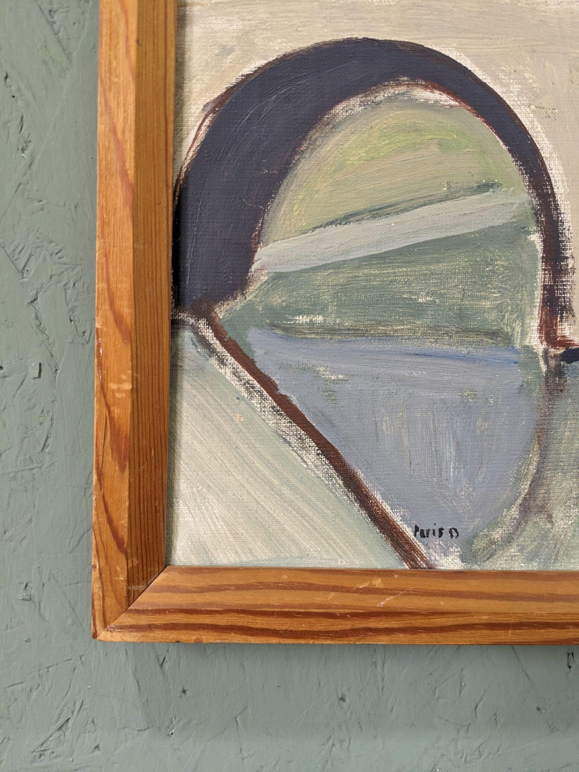 Peinture à l'huile suédoise encadrée moderne du milieu du siècle dernier - Rue parisienne 2