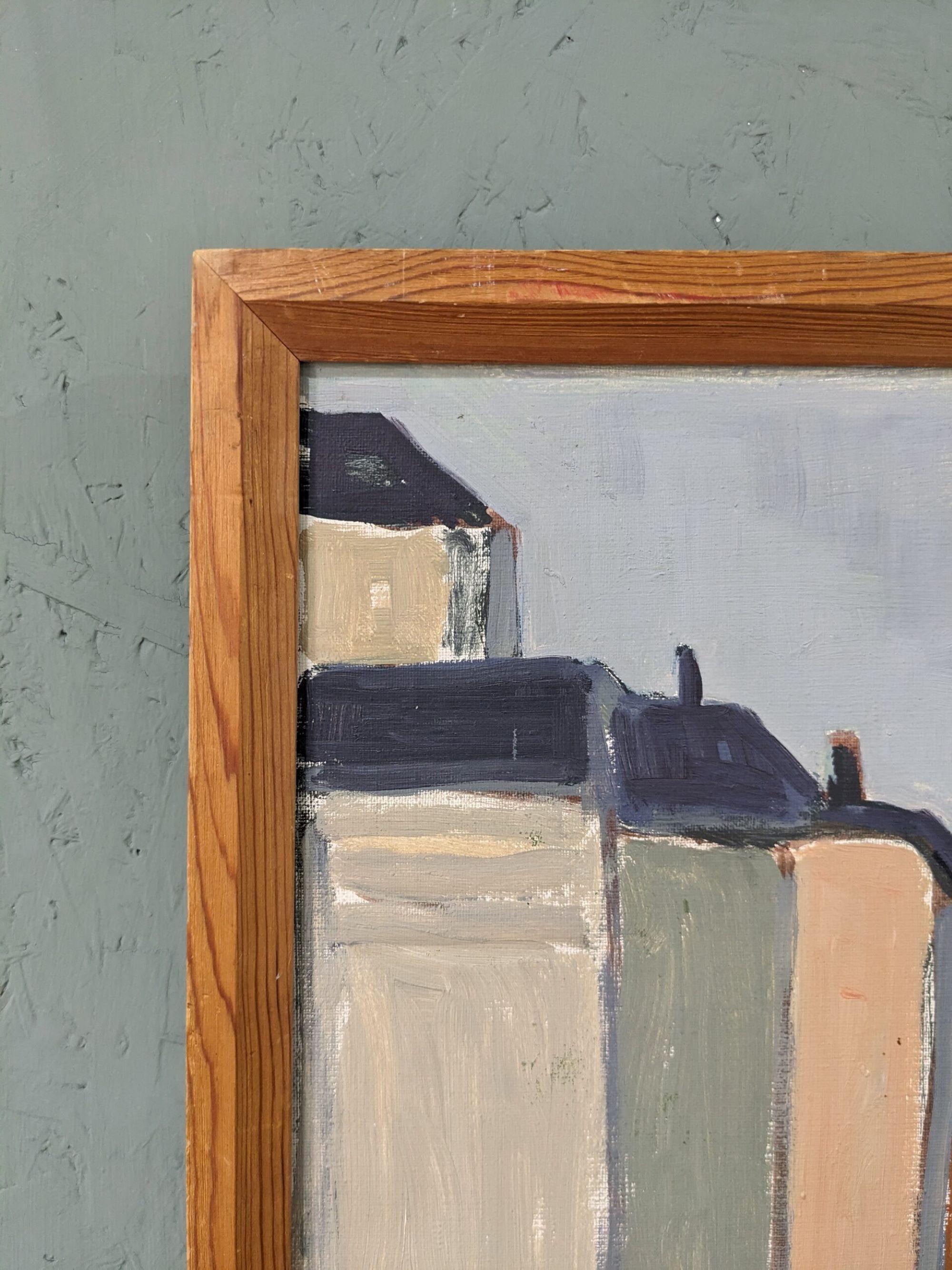 Peinture à l'huile suédoise encadrée moderne du milieu du siècle dernier - Rue parisienne 3