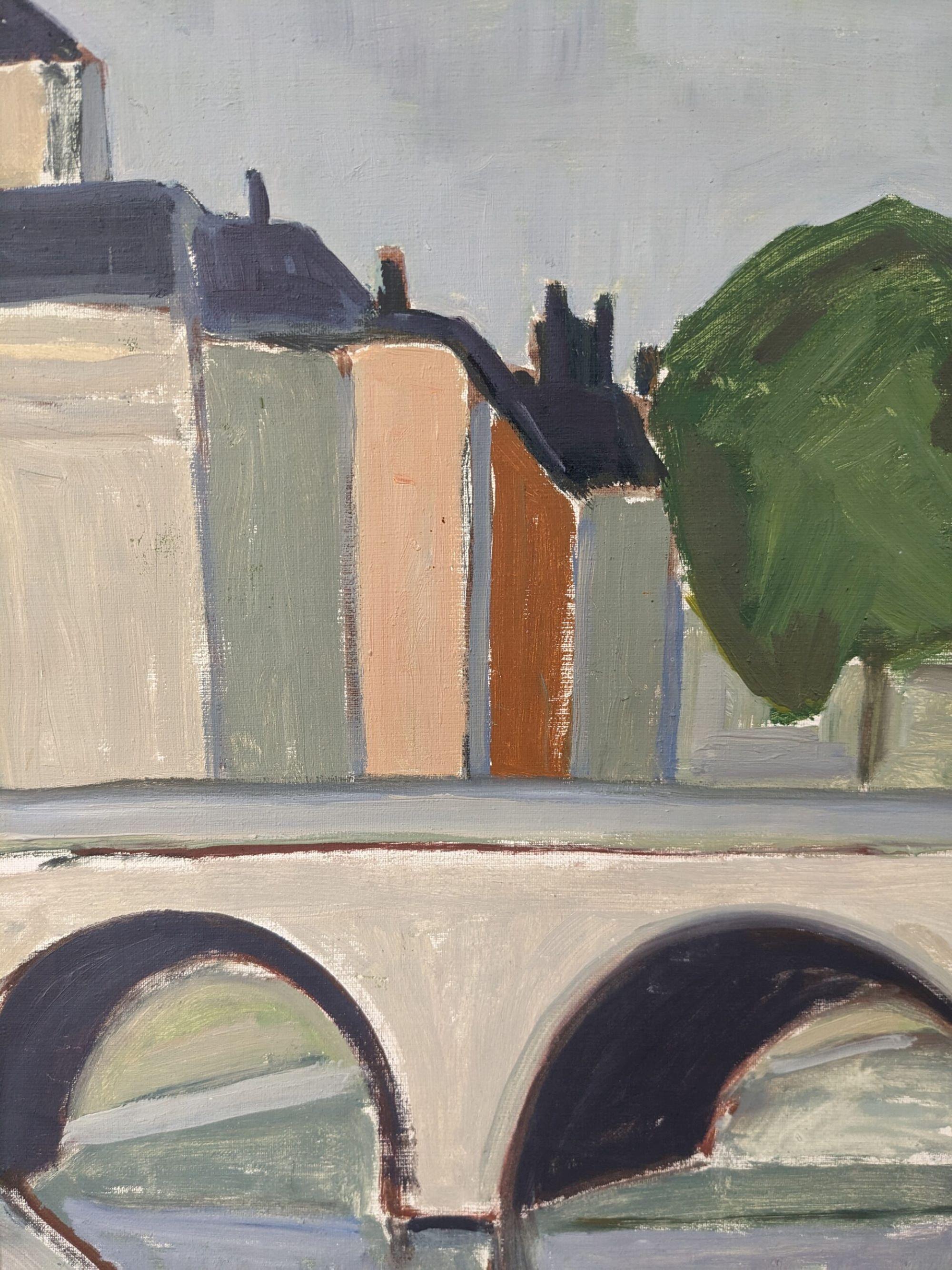 Peinture à l'huile suédoise encadrée moderne du milieu du siècle dernier - Rue parisienne 4