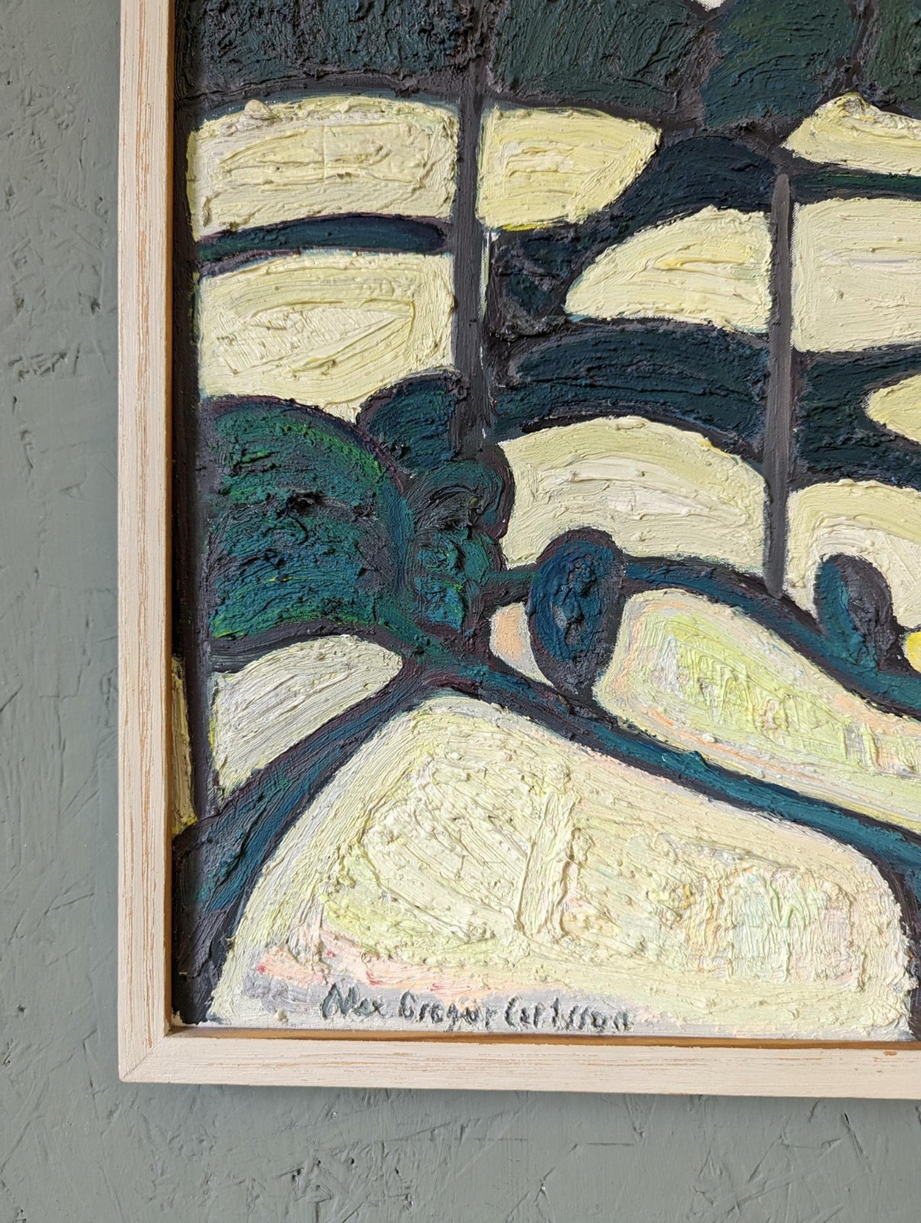 Vintage Mid-Century Modern Abstract Landscape Oil Painting - Green Contours 5