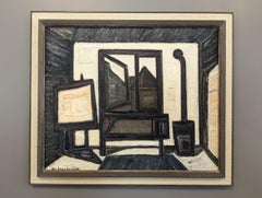 Vintage Mid-Century Modern Expressive Interior Painting (peinture à l'huile intérieure)