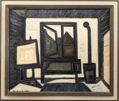 Vintage Mid-Century Modern Expressive Interior Painting (peinture à l'huile intérieure)