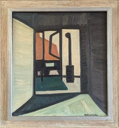 Vintage Mid-Century Modern Swedish Interior Oil Painting - Spaces Between