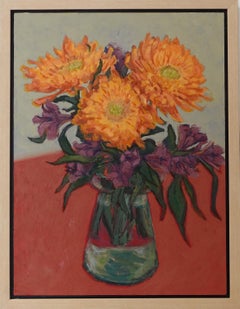 Flowers on Red Still-life  Floral Contemporary Texan Artist Brushstrokes