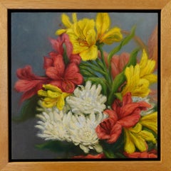 Tantas Flores Bodegón de Artista Texano Contemporáneo 10" x 10" Enmarcado Floral