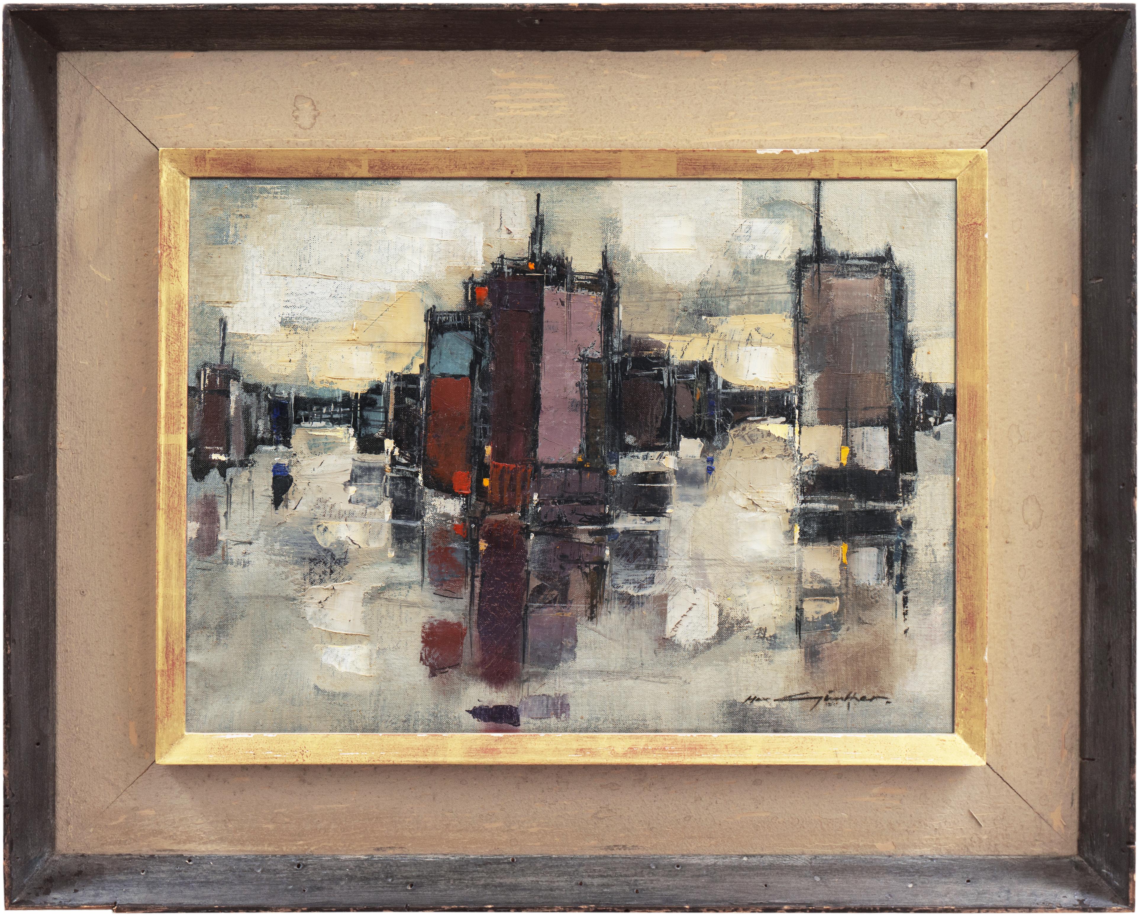 'Abstracted Cityscape', Modernist Abstract Oil, David Rockefeller Estate - Painting by Max Gunther