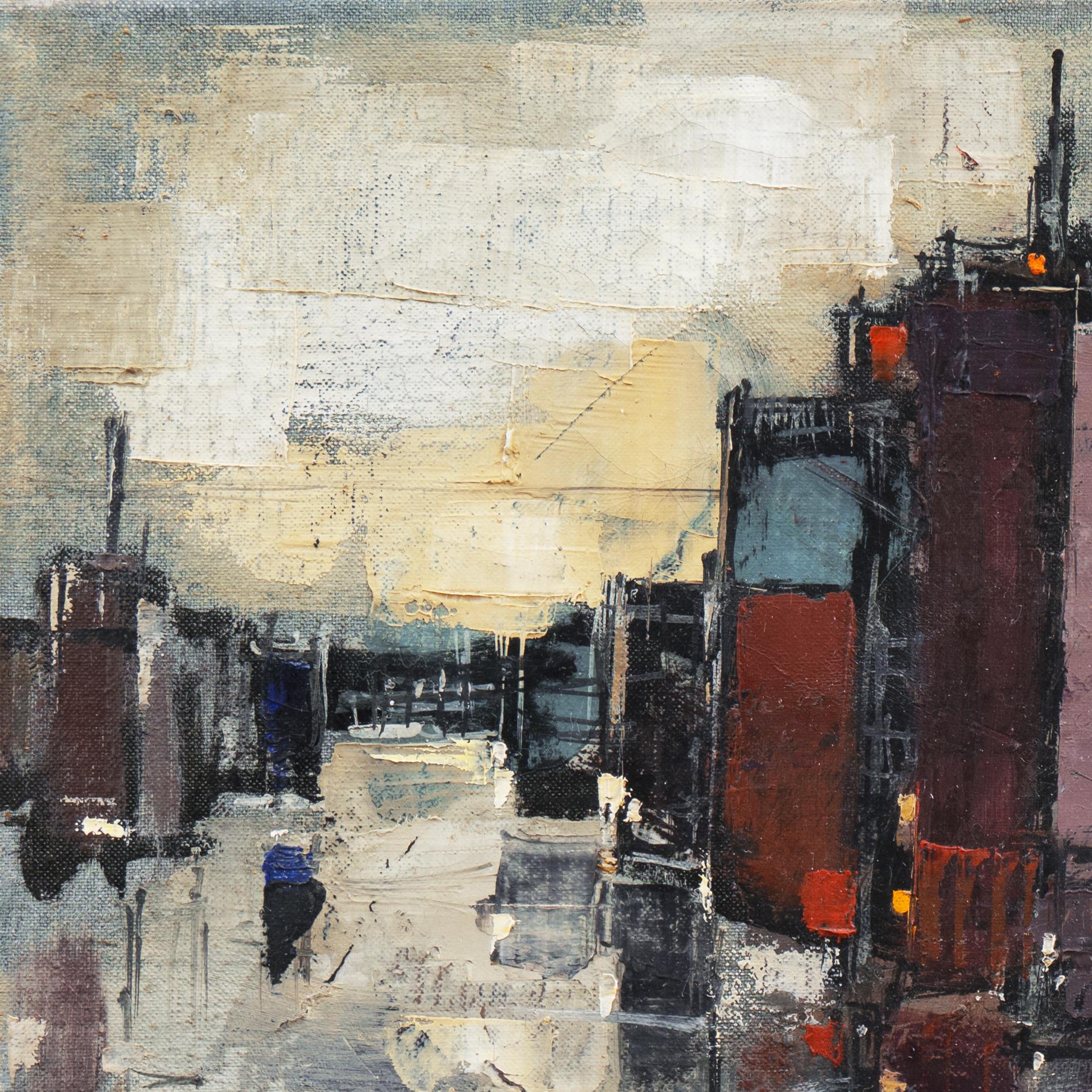 'Abstracted Cityscape', Modernist Abstract Oil, David Rockefeller Estate - Brown Landscape Painting by Max Gunther