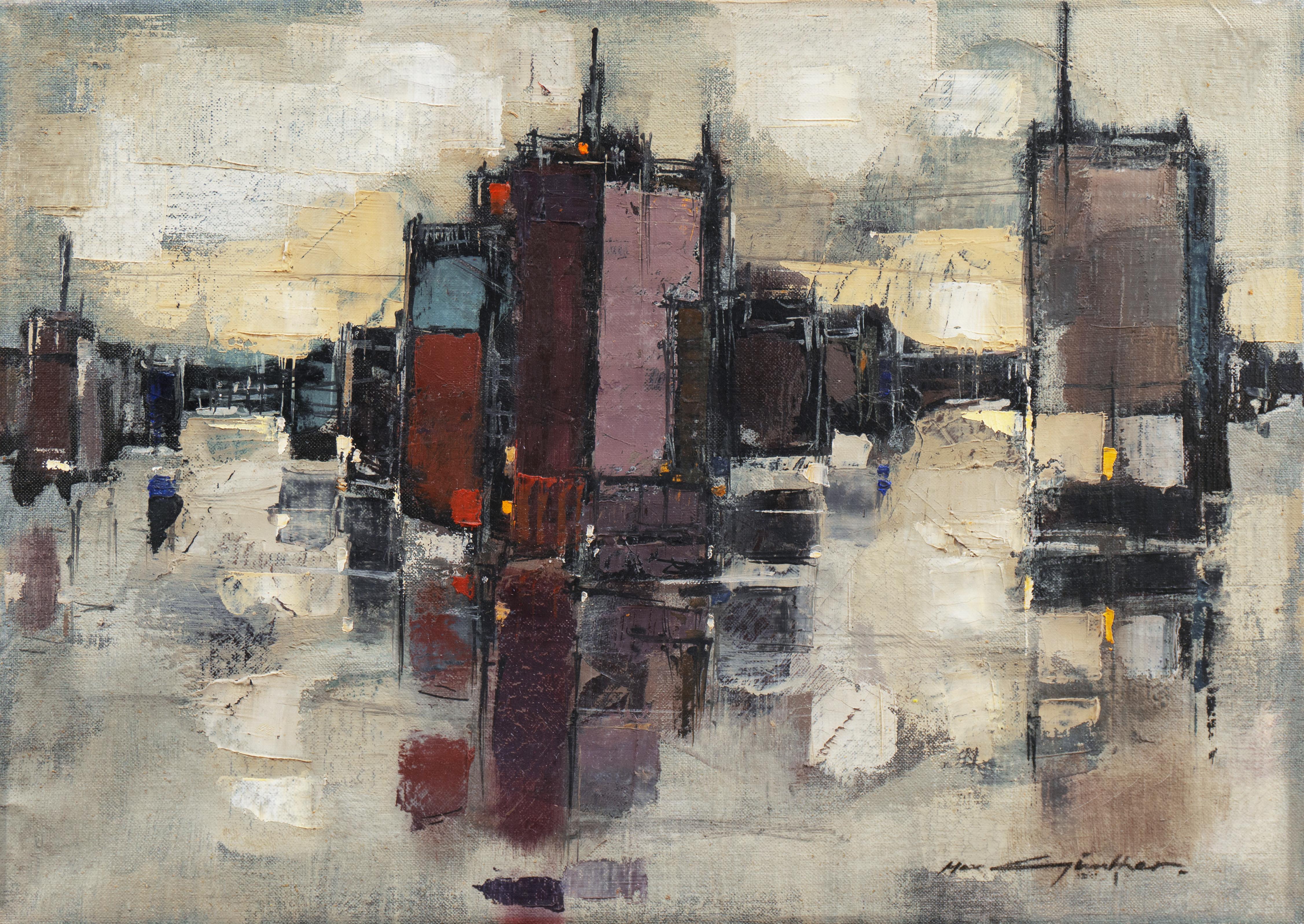 Max Gunther Landscape Painting - 'Abstracted Cityscape', Modernist Abstract Oil, David Rockefeller Estate