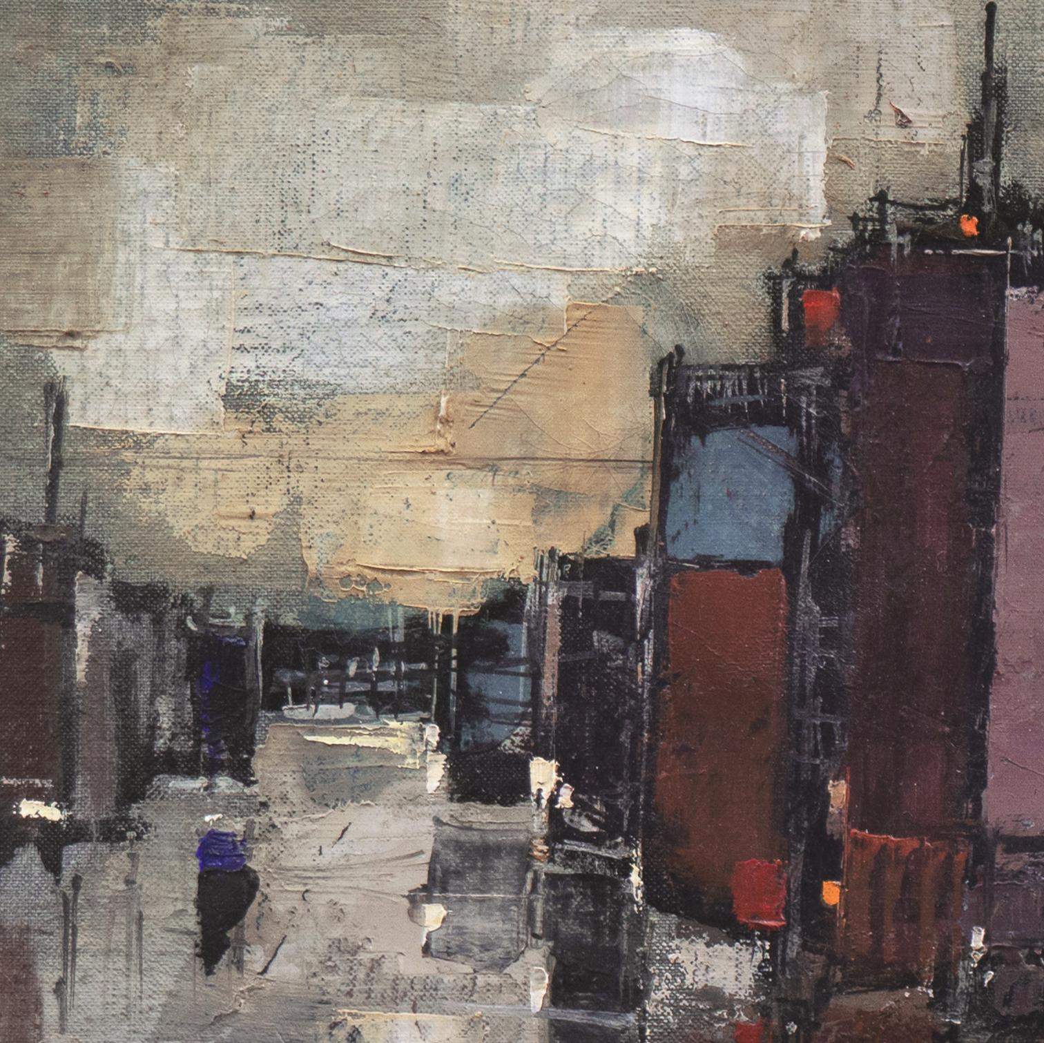 „Abstrakte Stadtlandschaft“, modernistisches abstraktes Ölgemälde, David Rockefeller-Nachlass im Angebot 3