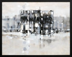 Modern Gestural Black and White Abstract Expressionist Swiss City Landscape