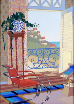 "Interior With Mies" (A) - Interior Scene Ludwig Mies van der Rohe Chair - Oil