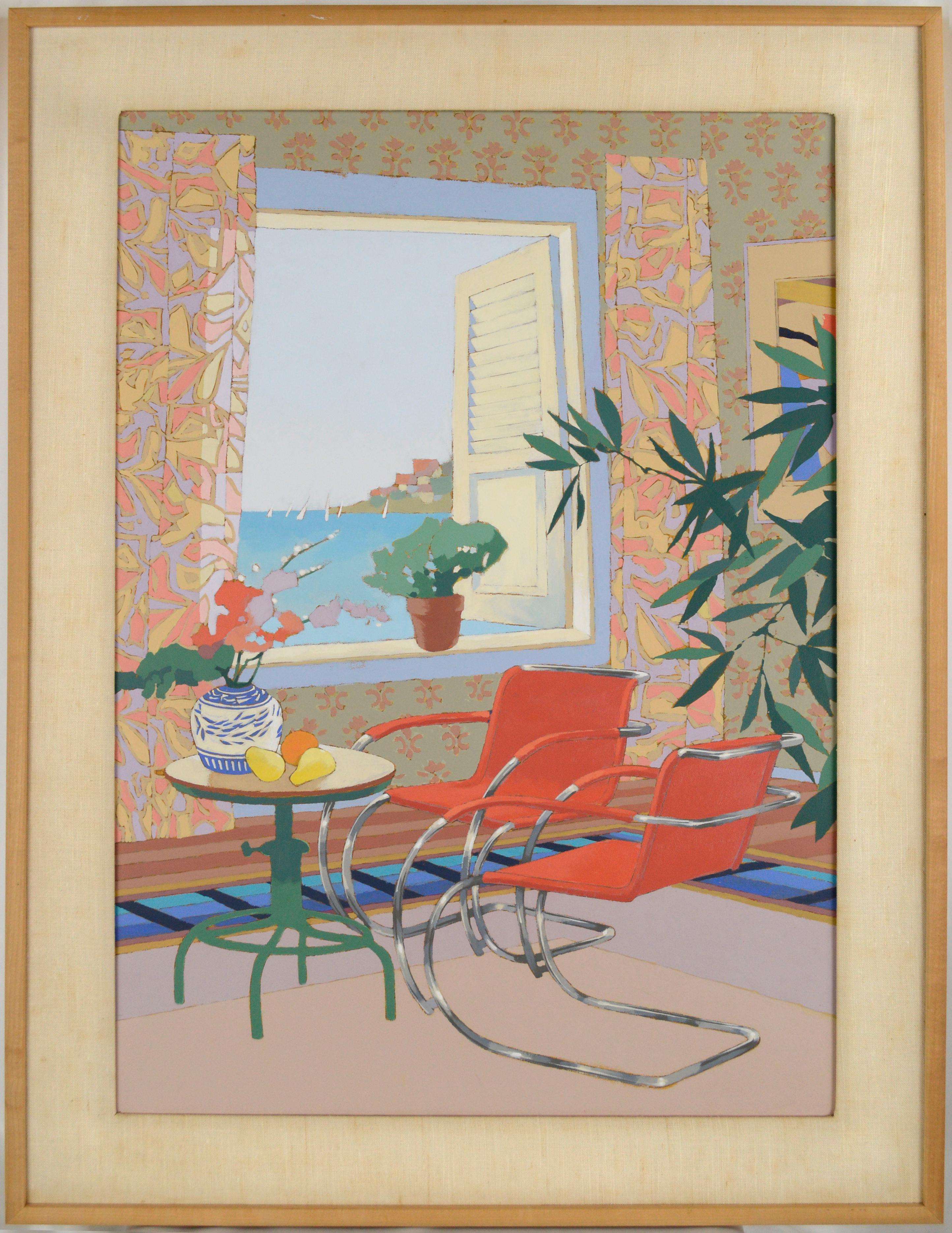 Max Hayslette Interior Painting - "Interior With Mies" (B) -  Interior Scene Ludwig Mies van der Rohe Chair - Oil
