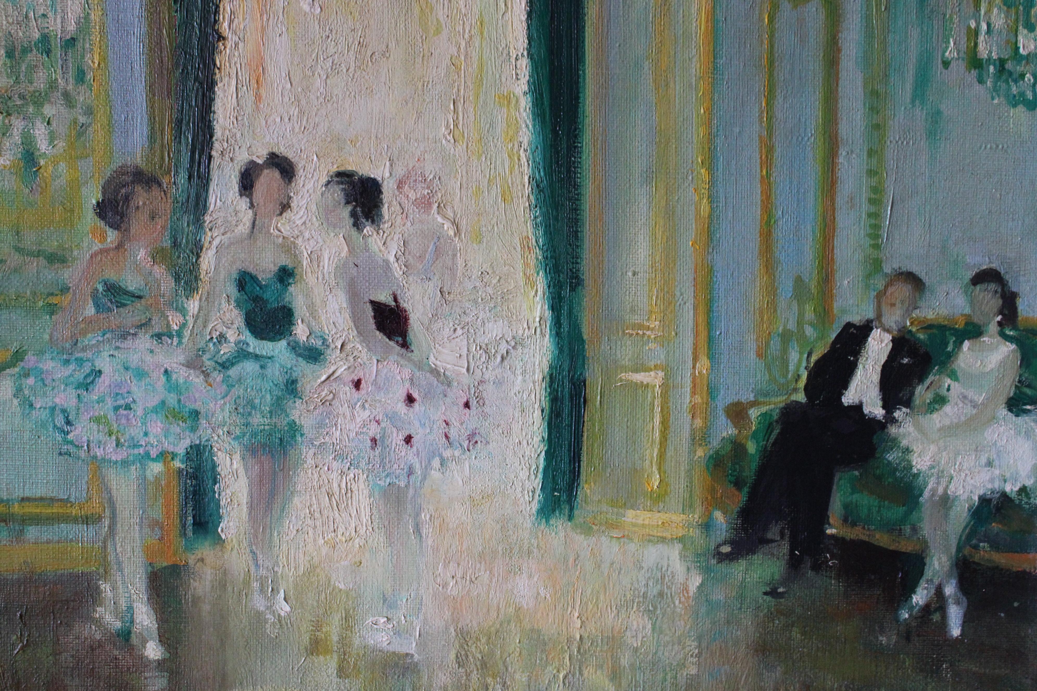 Vintage peinture à l'huile de genre post-impressionniste de danseurs par Max Herve en vente 1