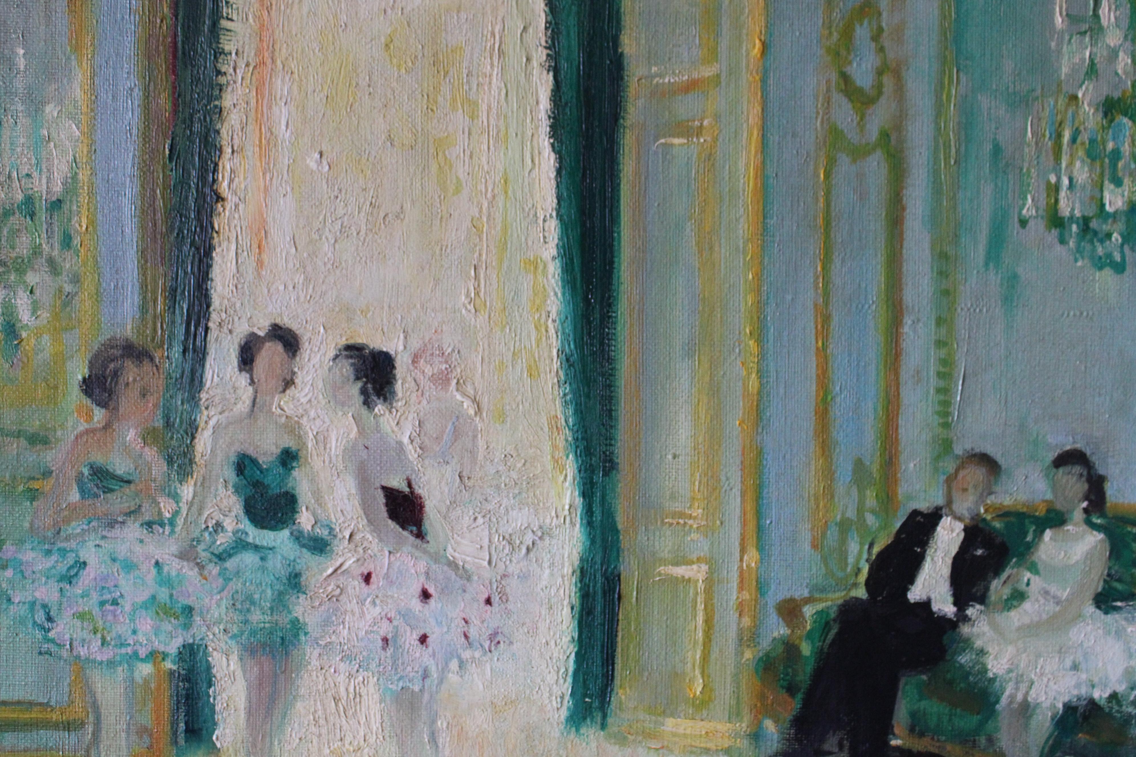 Vintage peinture à l'huile de genre post-impressionniste de danseurs par Max Herve en vente 2