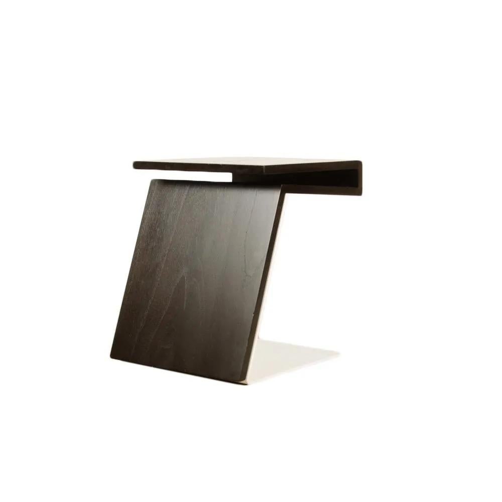 Unknown Max ID NY Pair Geometric Cantilevered Teak Wood White Metal Modern Side Tables For Sale