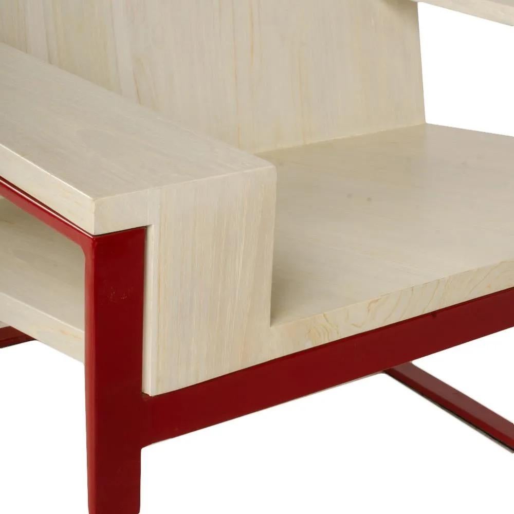 Mid-Century Modern Paire de chaises modernes géométriques en porte-à-faux en bois de teck et métal rouge Max ID NY en vente