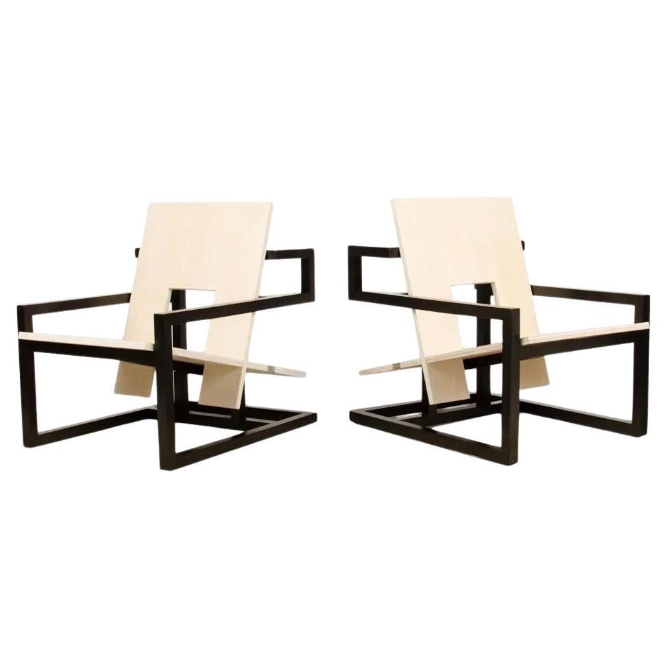 Max ID NY Coppia di poltrone moderne geometriche in legno di mogano