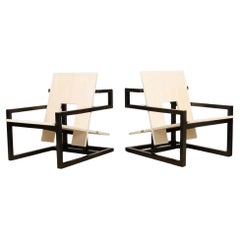 Max ID NY Pair of Geometric Mahogany Wood Modern Arm Chairs
