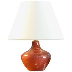 Max Idlas Red Ceramic Table Lamp, Ruelland Style French Mid-Century c.1960