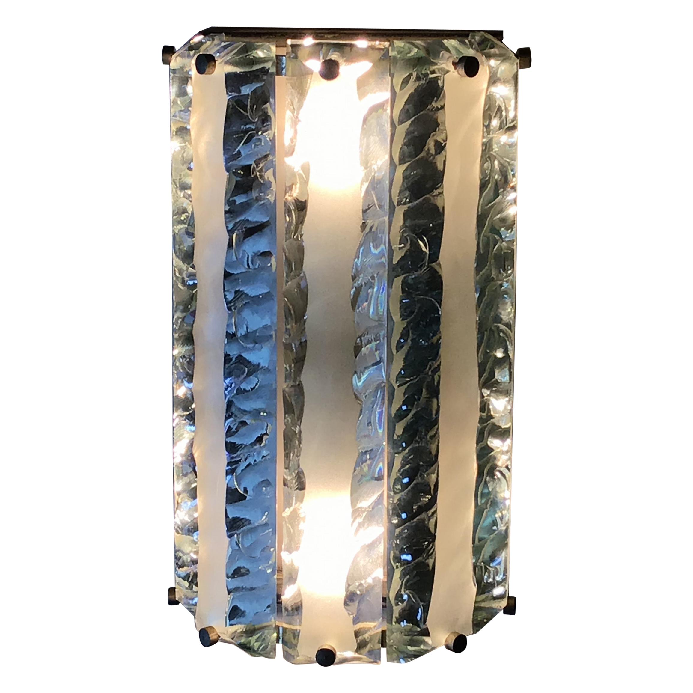 Max Ingrand 1964 Metal Crome Chiselled Glass, Italy For Sale