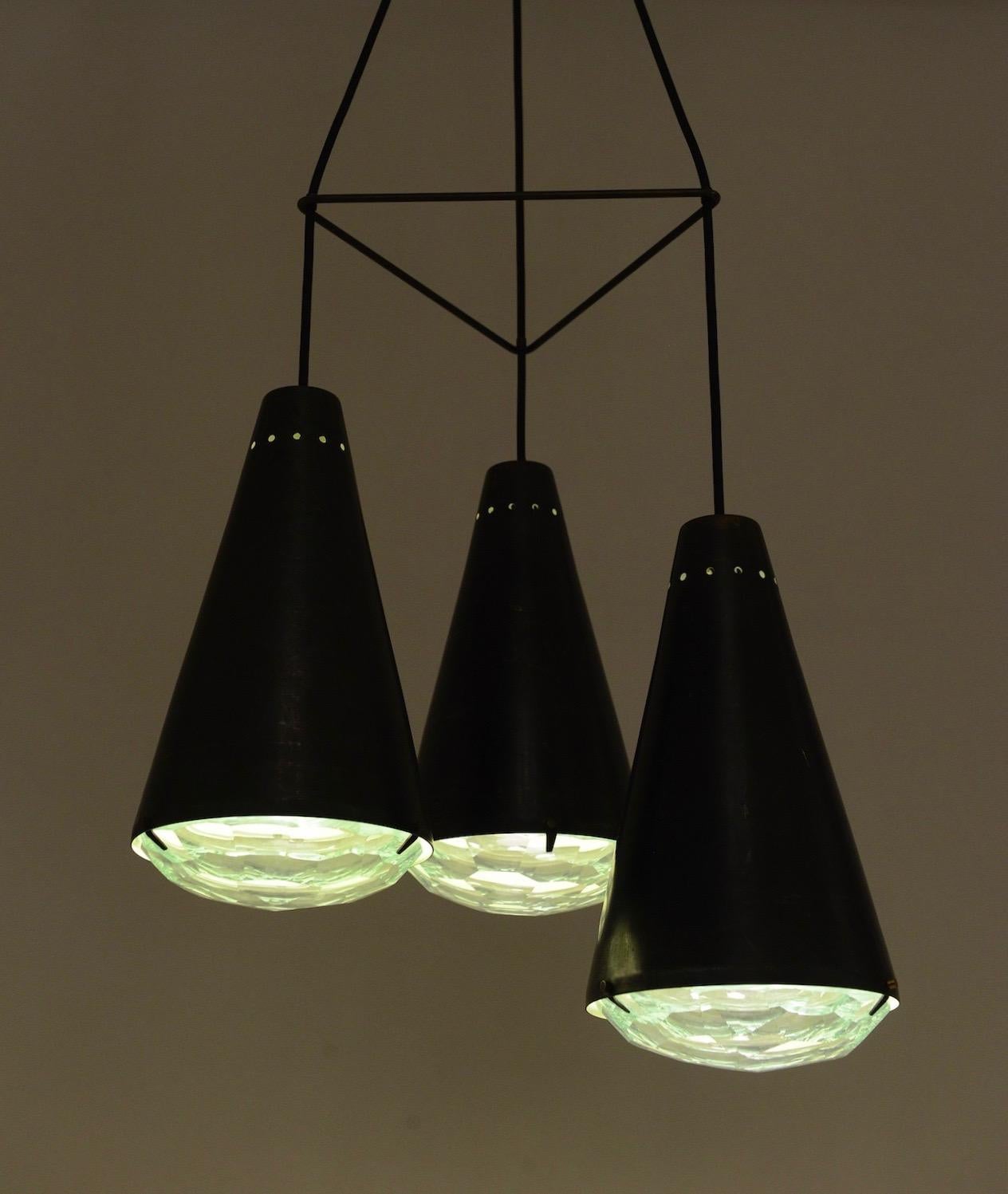 Italian Max Ingrand ‘2126’ Model 3-Light Ceiling Pendant for Fontana Arte, Italy