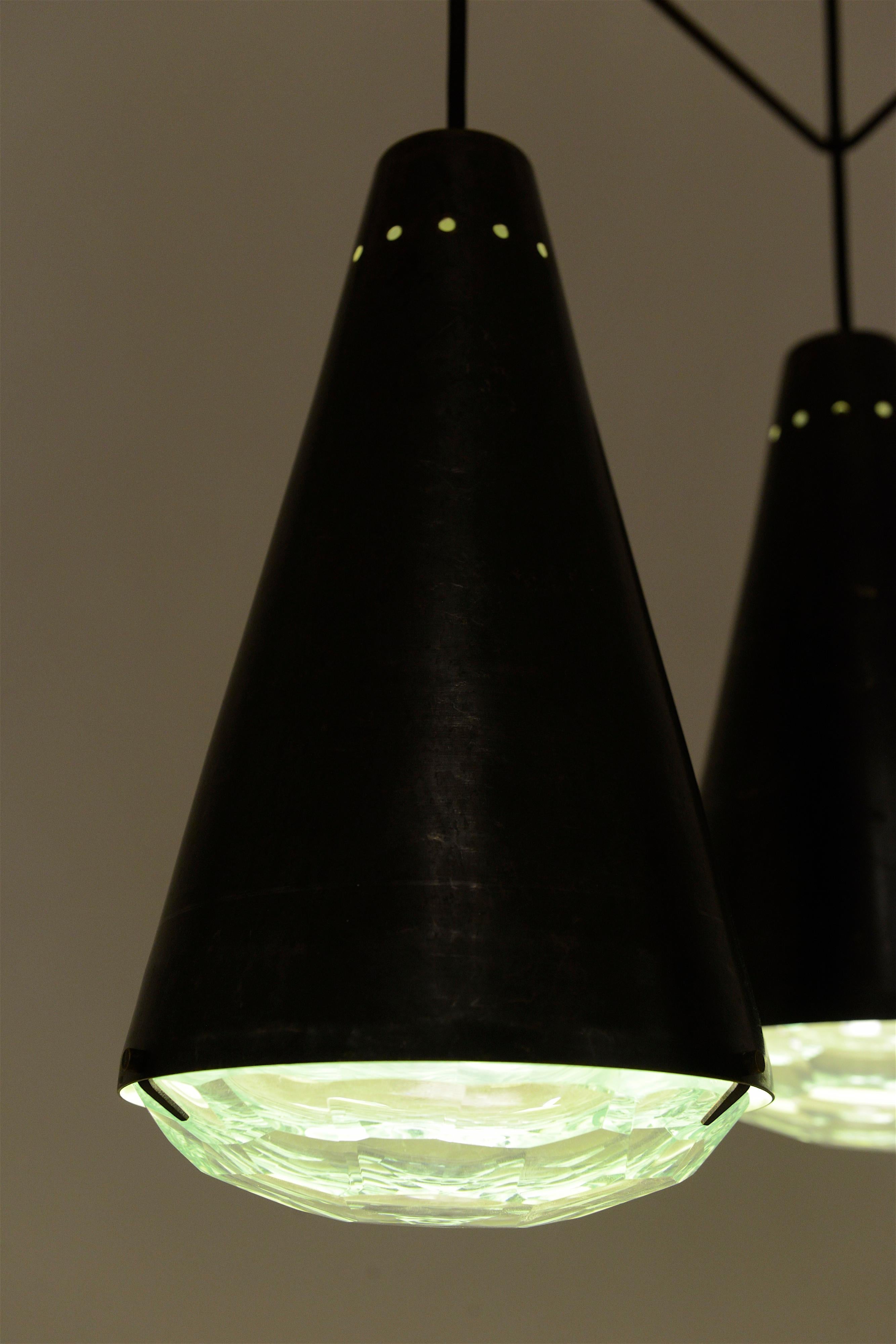 Mid-20th Century Max Ingrand ‘2126’ Model 3-Light Ceiling Pendant for Fontana Arte, Italy