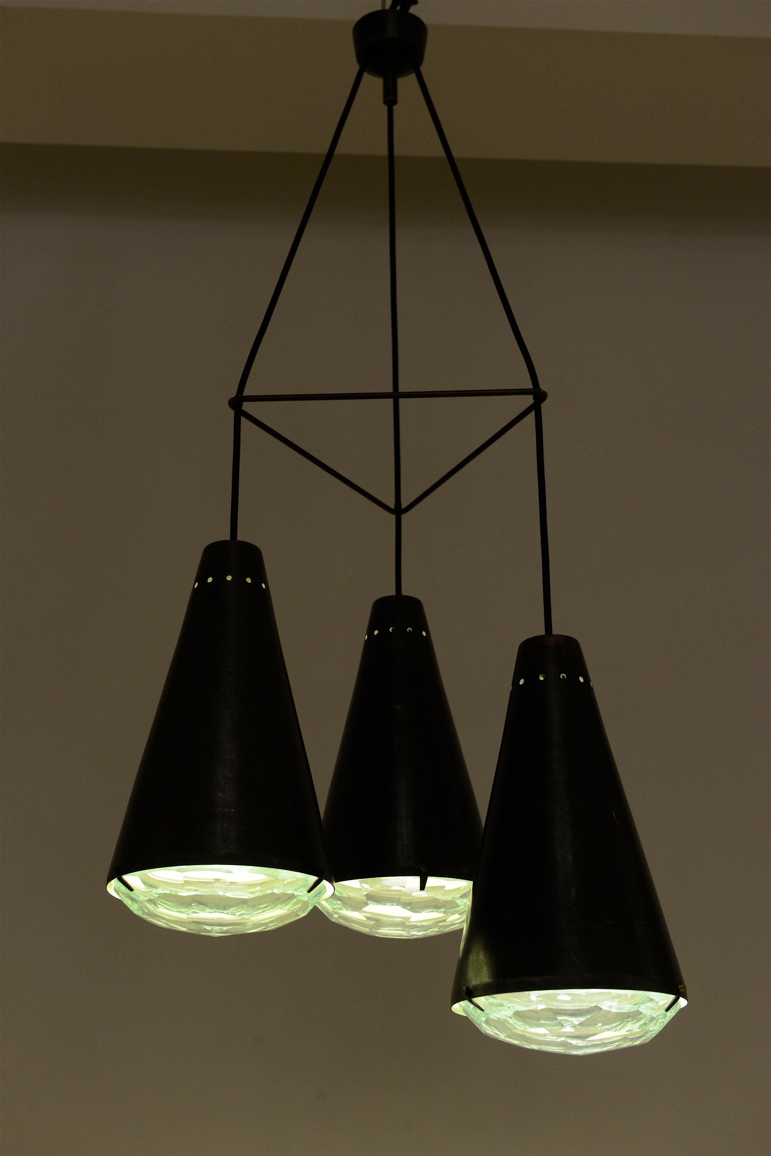 Brass Max Ingrand ‘2126’ Model 3-Light Ceiling Pendant for Fontana Arte, Italy