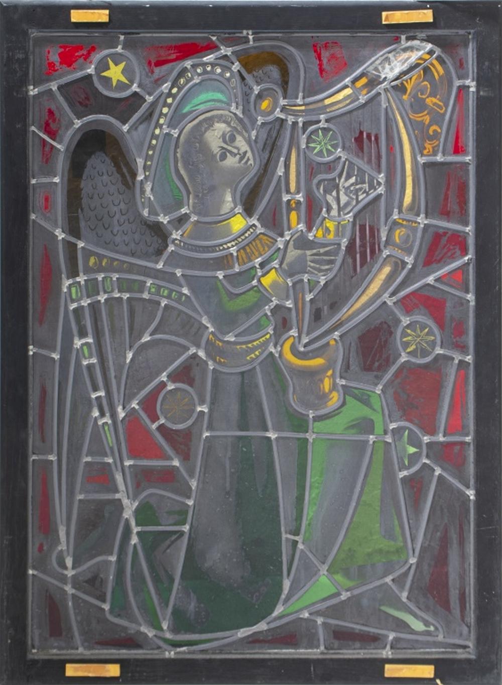 Max Ingrand, Angel Playing Harp, Glasmalerei-Paneel im Zustand „Gut“ im Angebot in Astoria, NY