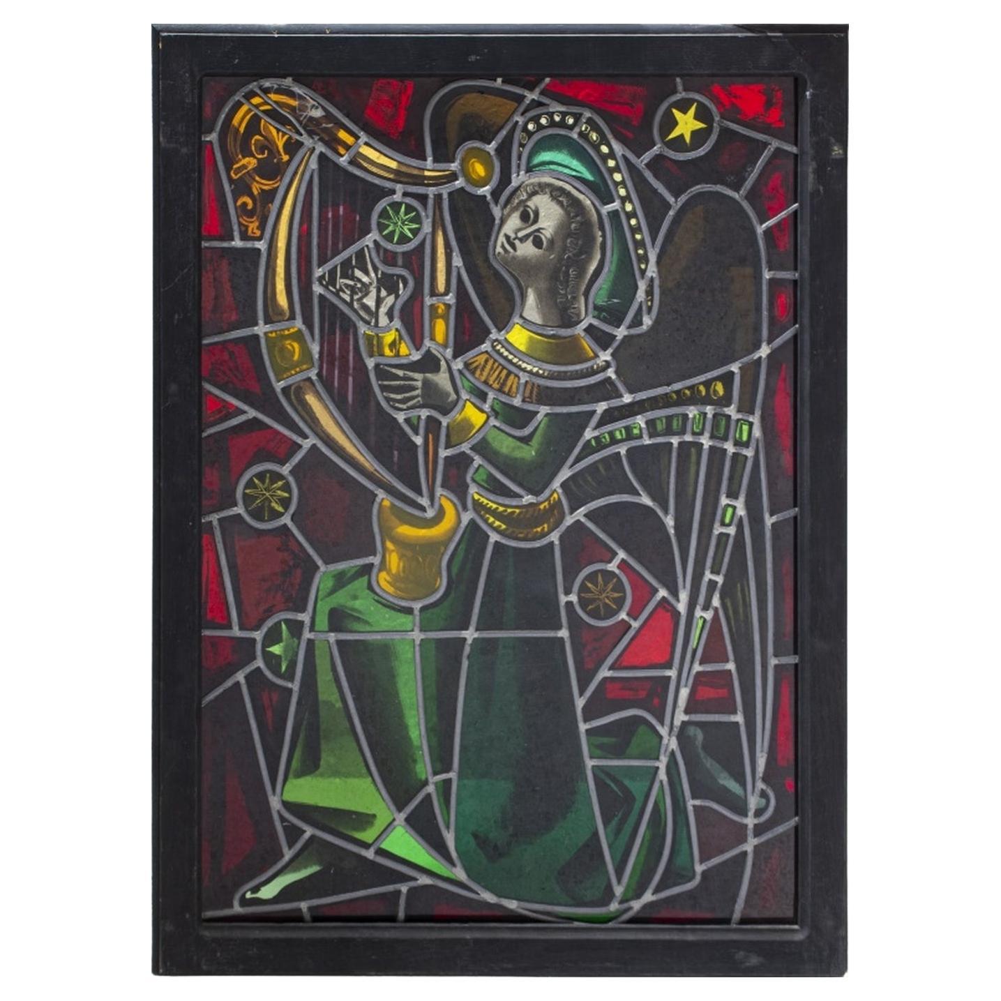 Max Ingrand Angel Playing Harp Stained Glass Panel