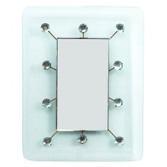 Max Ingrand Attr. Blue Glass Brass Mirror Illuminated Fontana Arte, Italy 1960