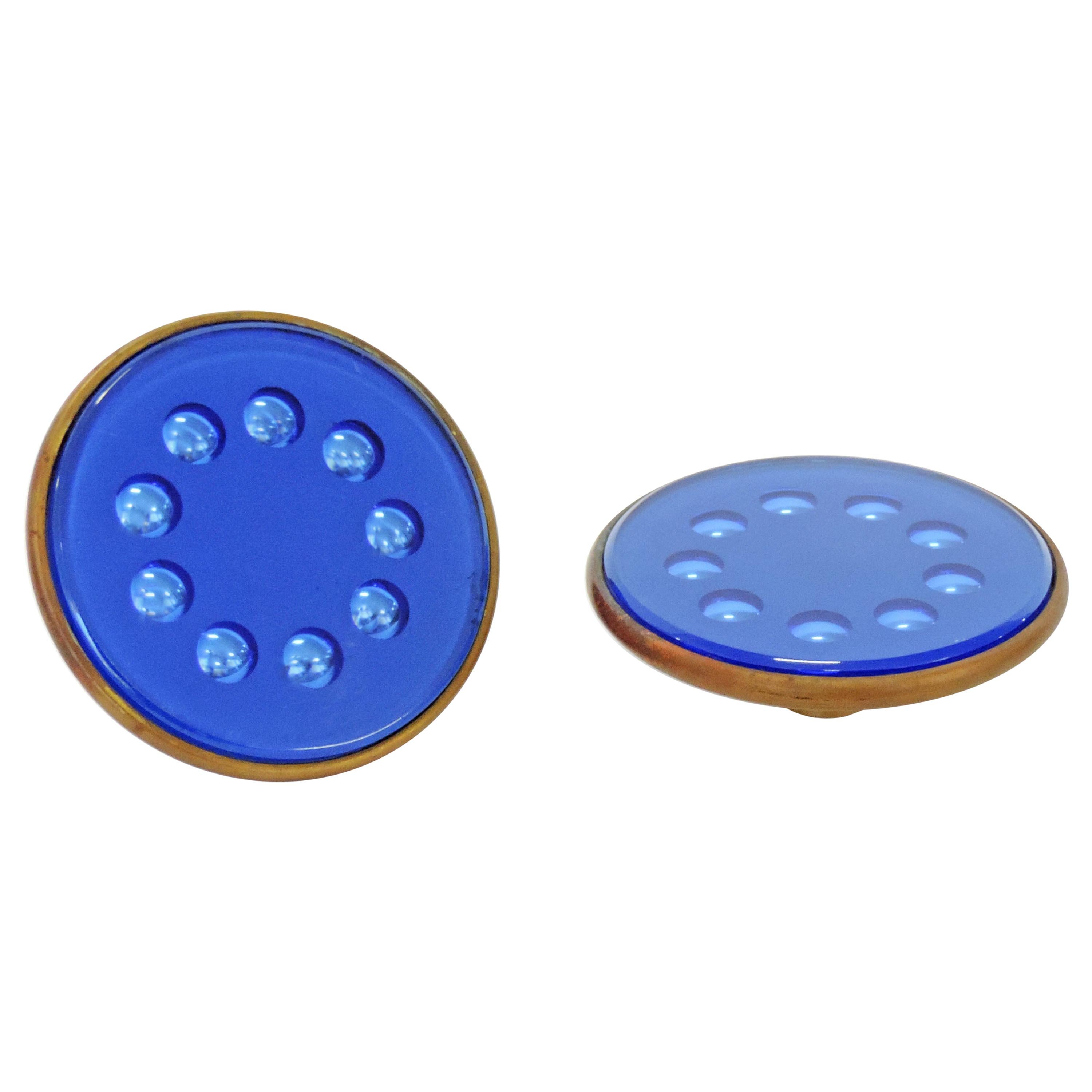 Max Ingrand Tirador de puerta de cristal azul y latón para Fontana Arte, Italia, años 50