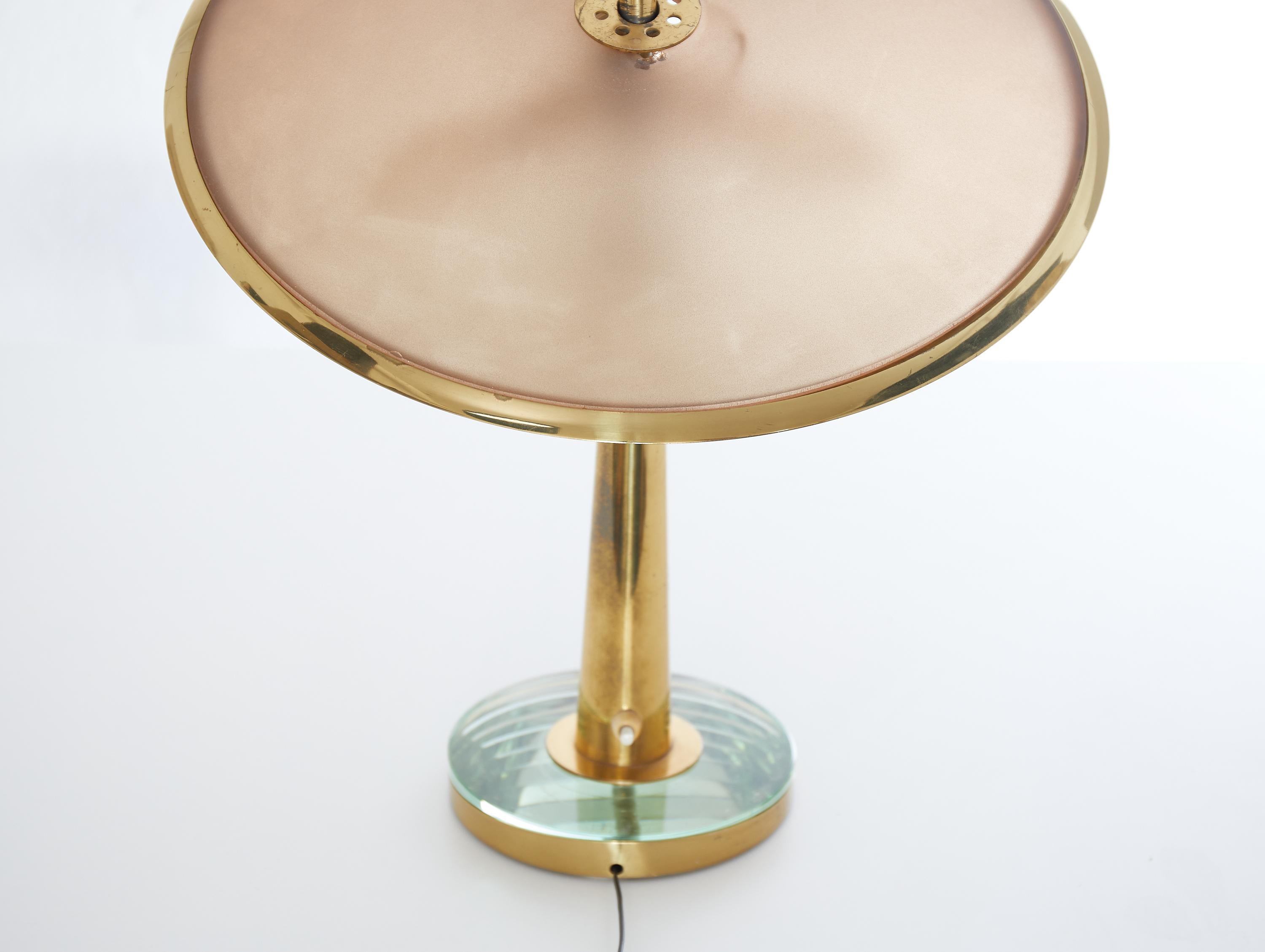 Max Ingrand Brass and Etched Glass Table Lamp Model 1538 by Fontana Arte, 1950 1