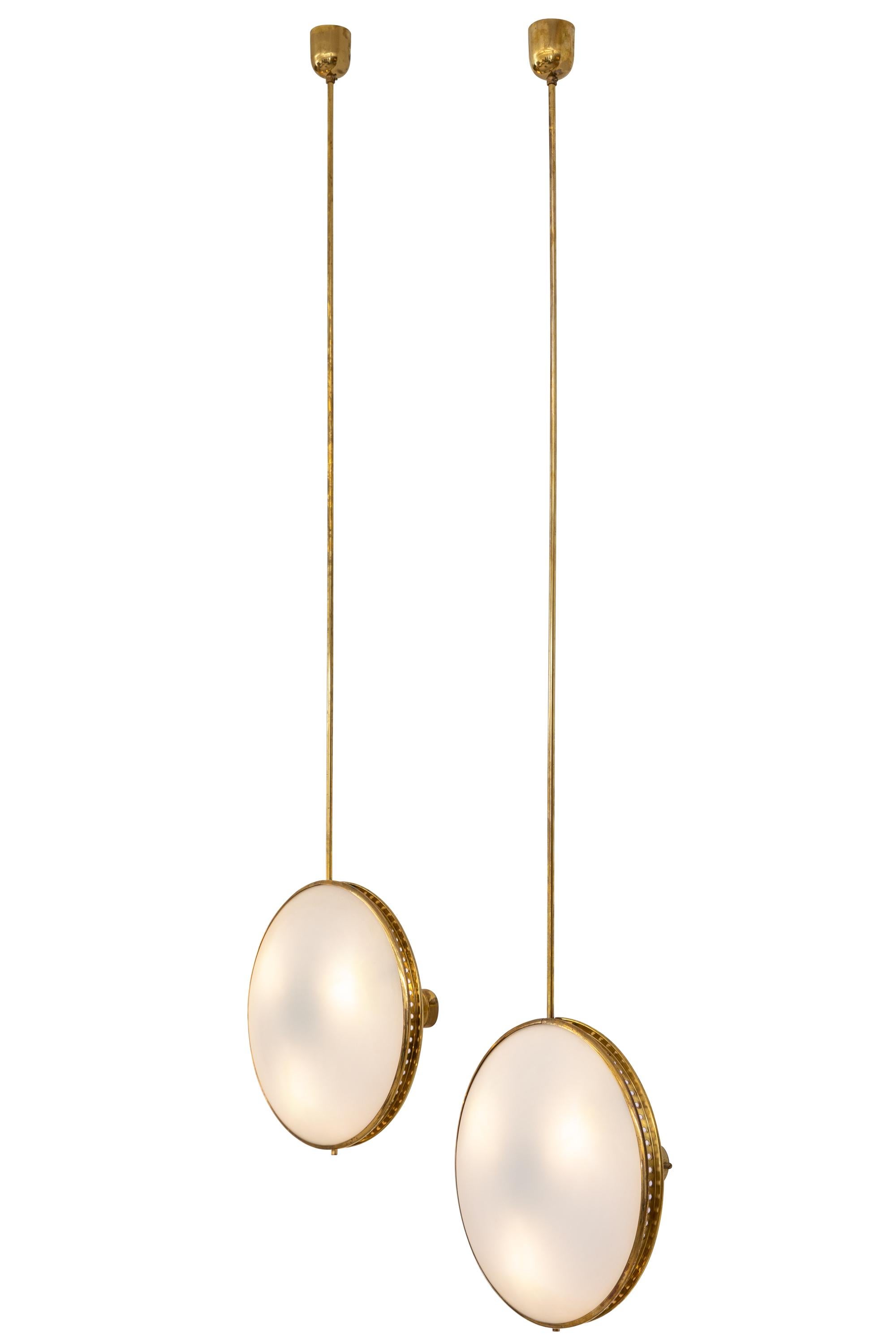 These rare lights were custom made for an apartment in Valenza, Italy. We believe they are four of only eight made, the other four kept by the family. They mount to the ceiling but they wire to the wall behind the round glass at the bottom. 

 