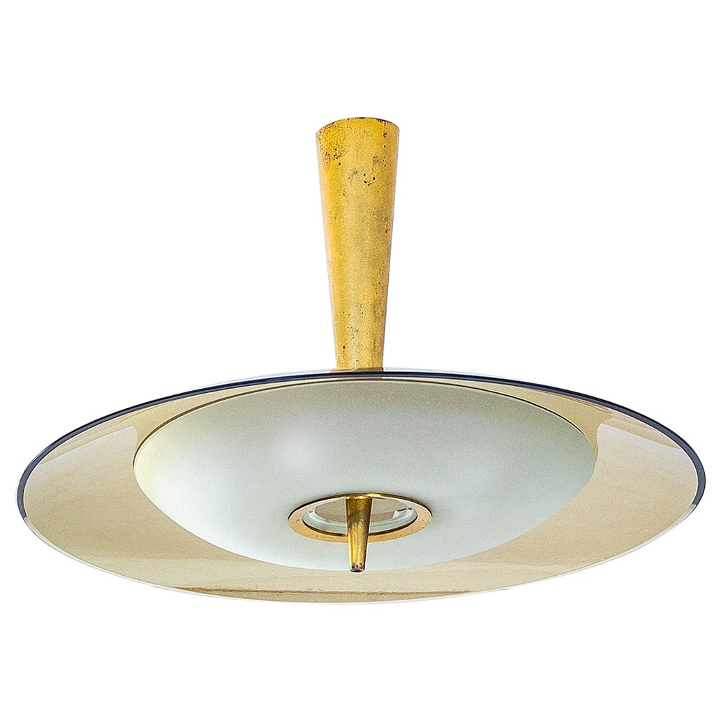 Max Ingrand Chandelier for Fontana Arte, Brass & Glass, Italian Design