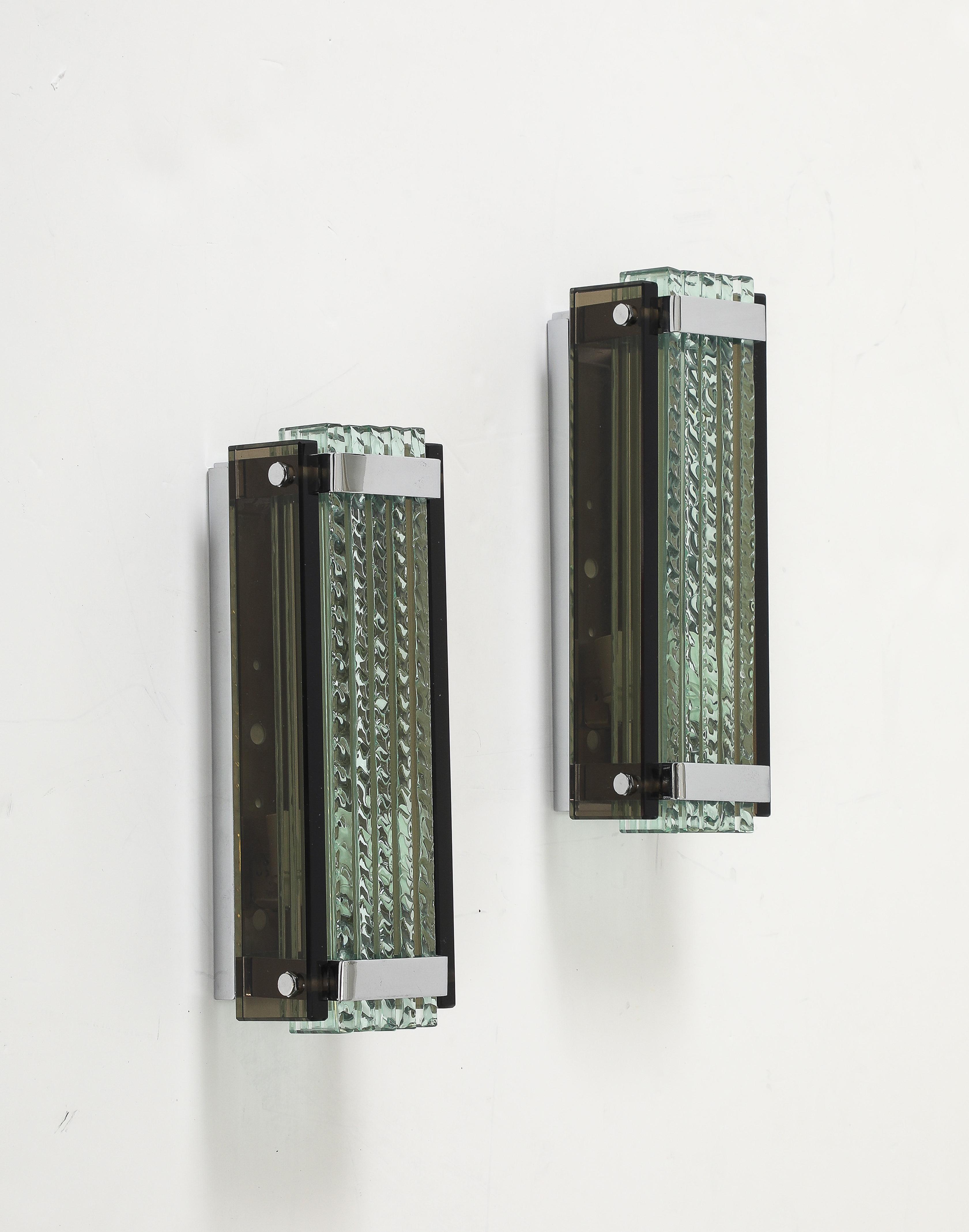 Italian Max Ingrand Chiseled Murano Glass Sconces For Sale