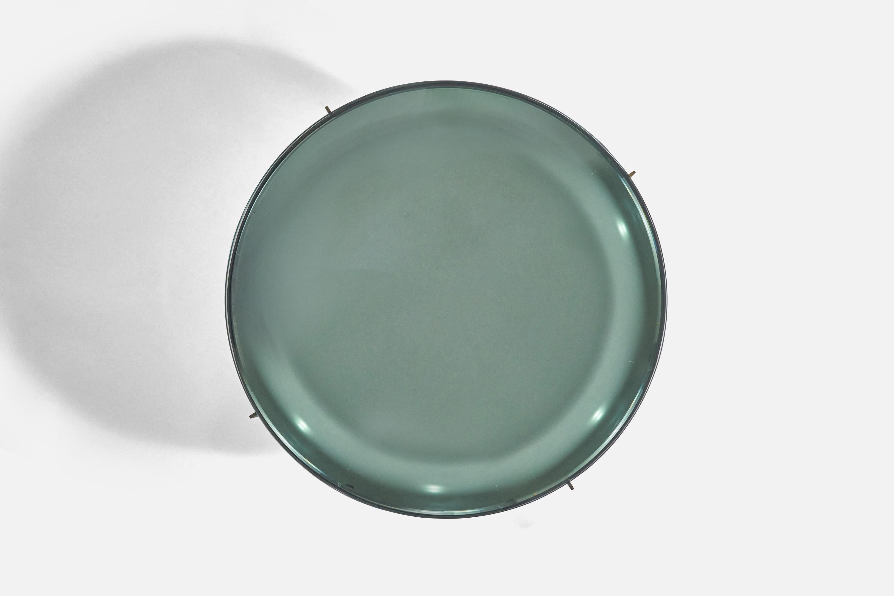 Italian Max Ingrand, Coffee Table, Green Convex Glass, Metal, Brass, Fontana Arte, 1958 For Sale