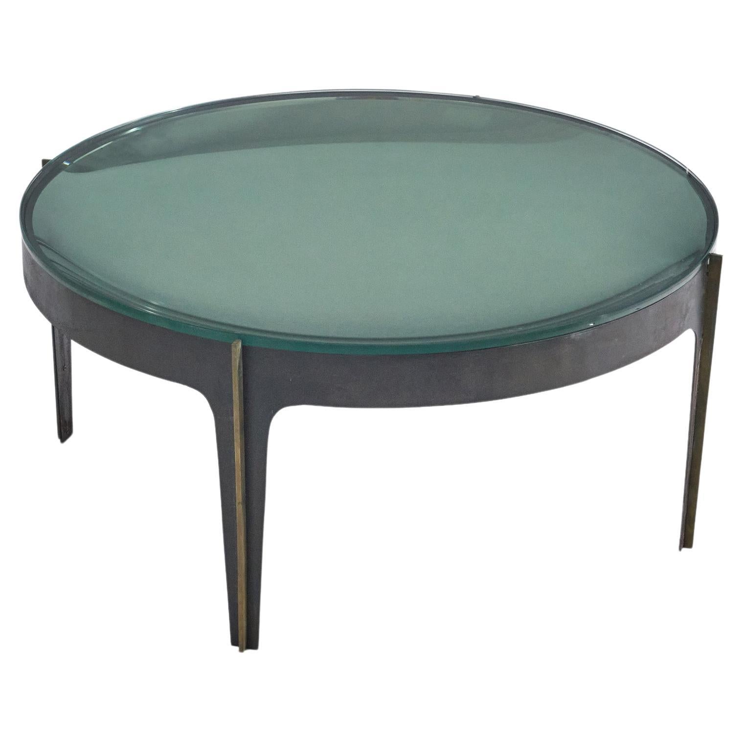 Max Ingrand, Coffee Table, Green Convex Glass, Metal, Brass, Fontana Arte, 1958