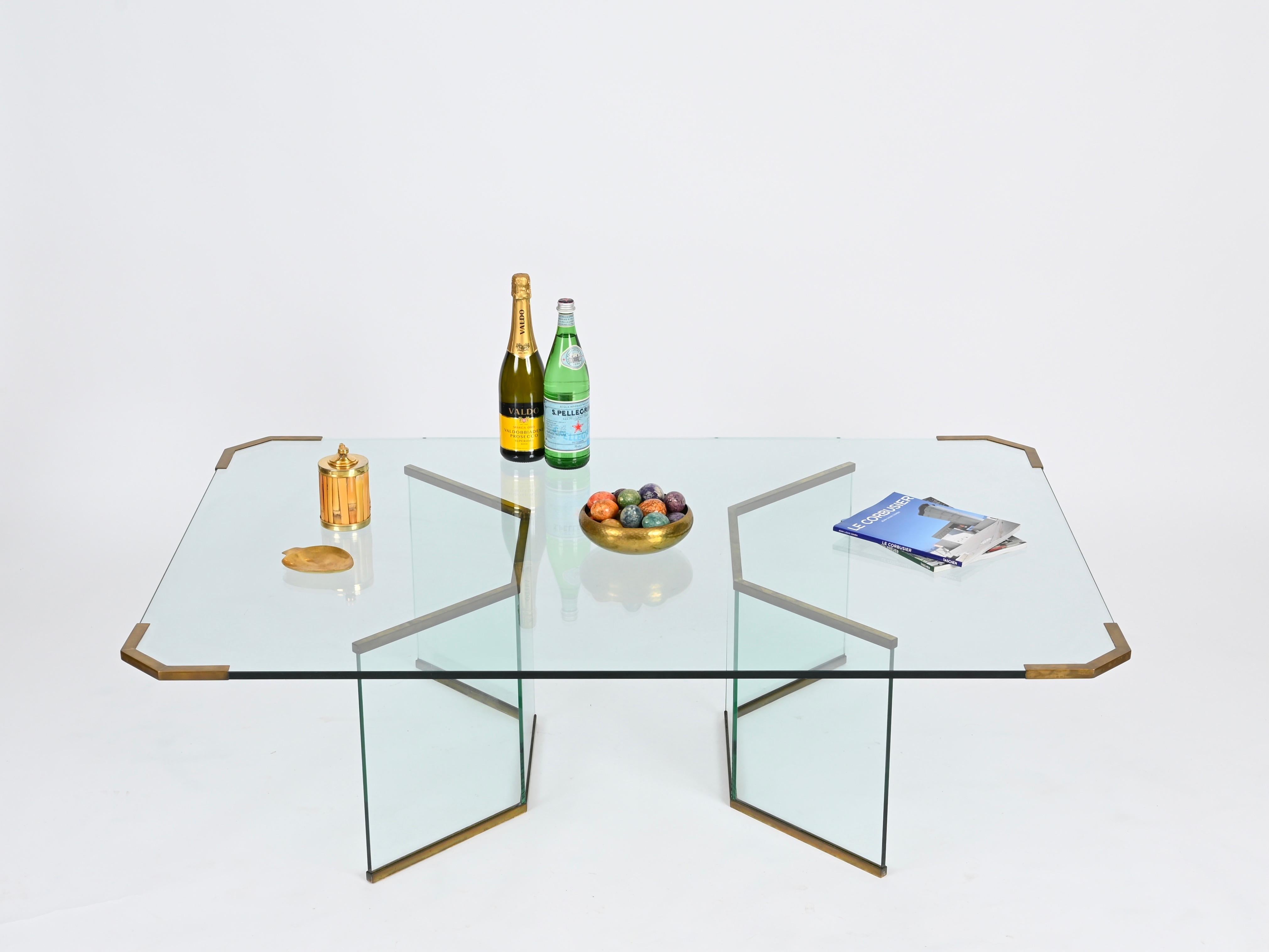 Art déco Grande table basse en cristal et laiton Max Ingrand pour Fontana Arte, Italie, années 1950 en vente