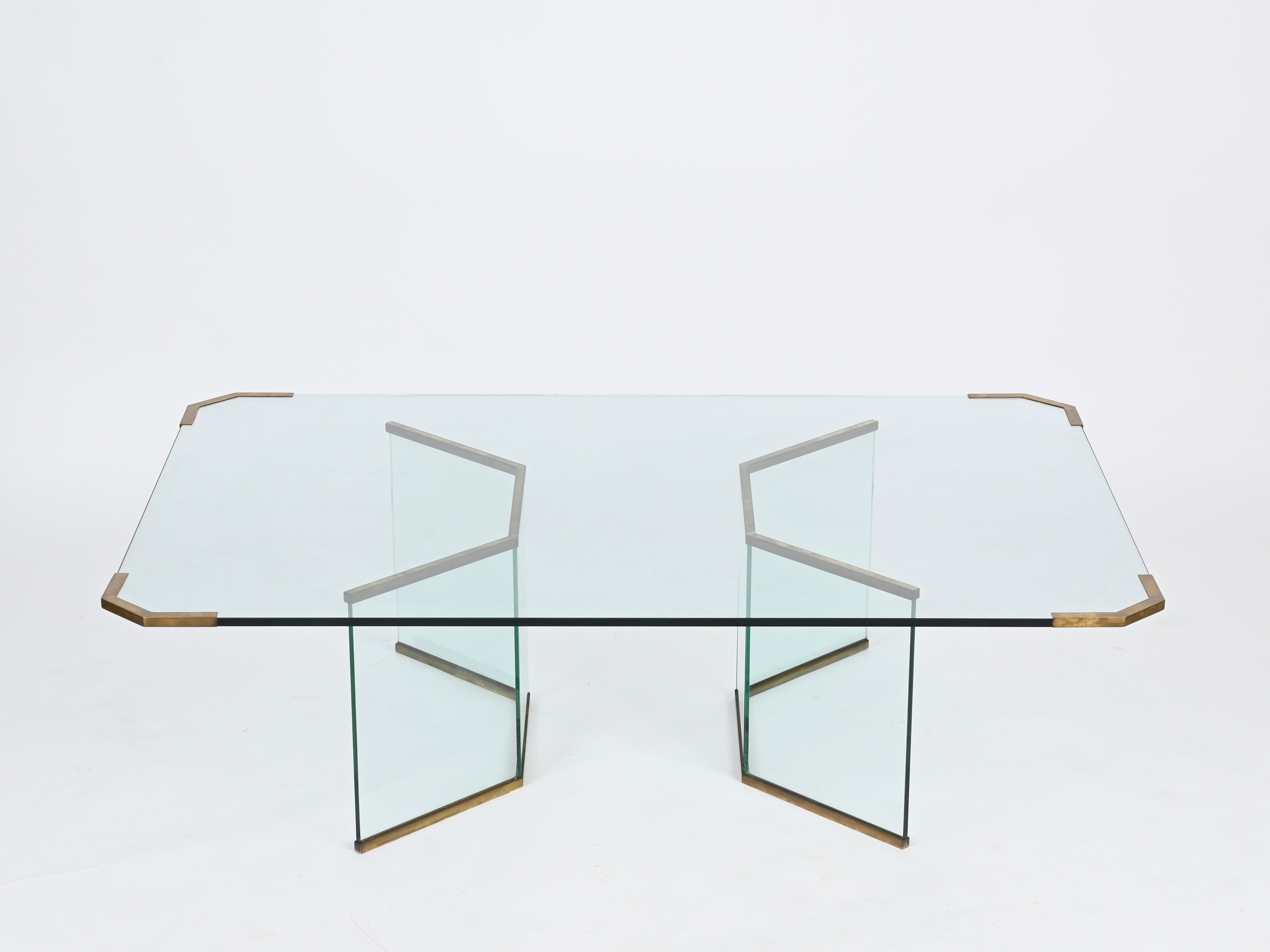 Fait main Grande table basse en cristal et laiton Max Ingrand pour Fontana Arte, Italie, années 1950 en vente