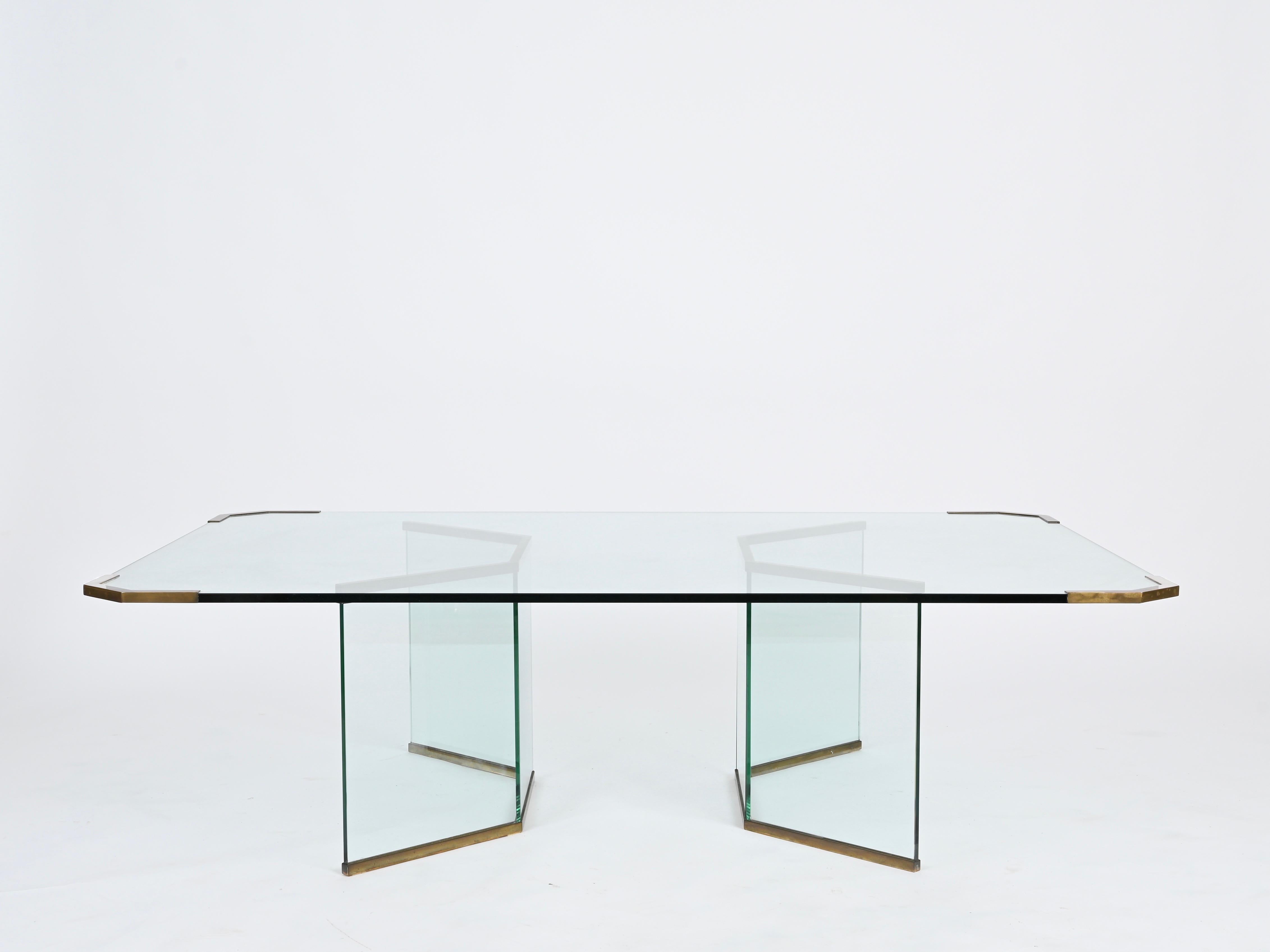 Milieu du XXe siècle Grande table basse en cristal et laiton Max Ingrand pour Fontana Arte, Italie, années 1950 en vente