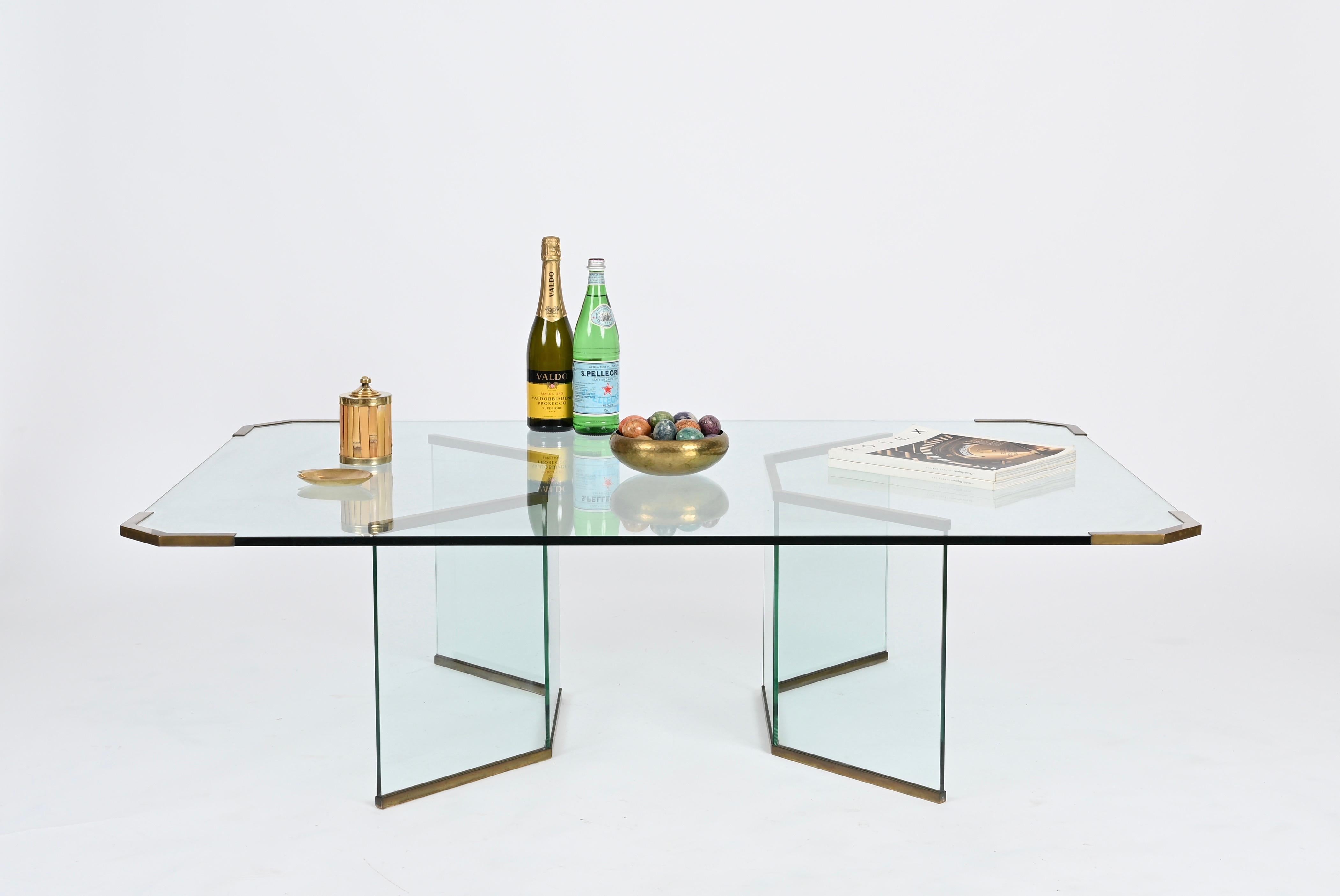 Laiton Grande table basse en cristal et laiton Max Ingrand pour Fontana Arte, Italie, années 1950 en vente