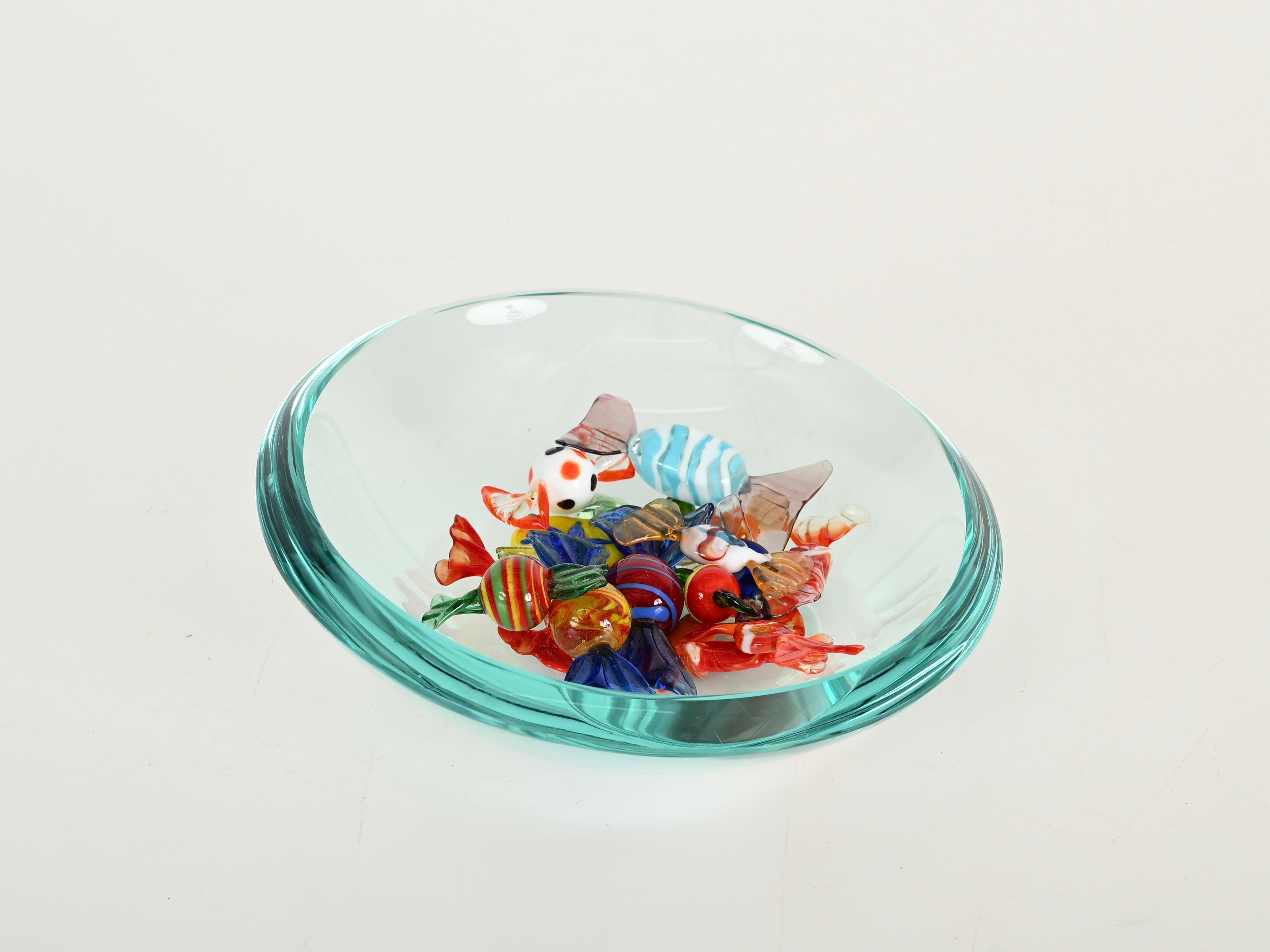 Max Ingrand Crystal Turquoise Bowl or Vanity Tray by Fontana Arte, Italy 1950s For Sale 3