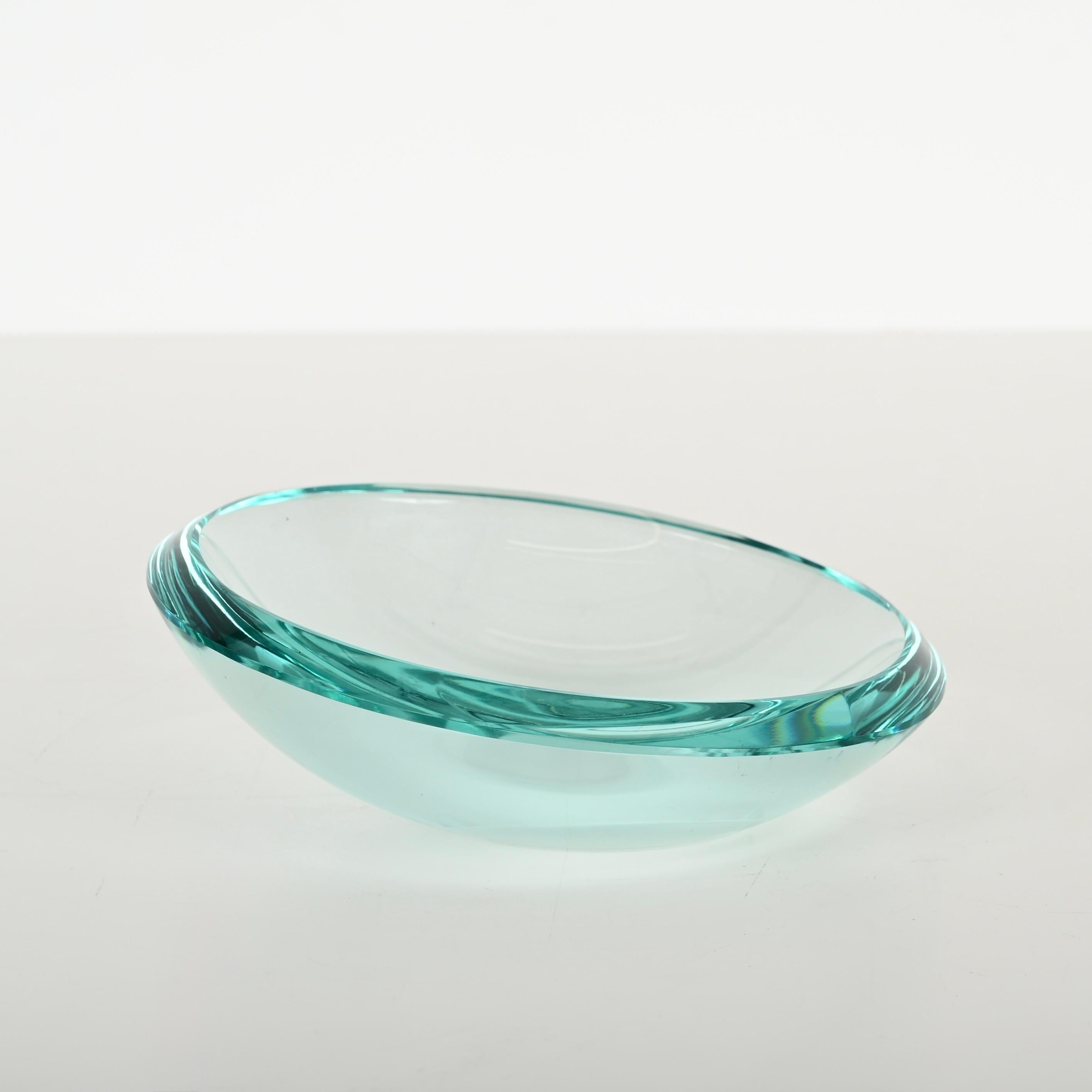 Mid-Century Modern Max Ingrand Crystal Turquoise Bowl or Vanity Tray by Fontana Arte, Italy 1950s For Sale