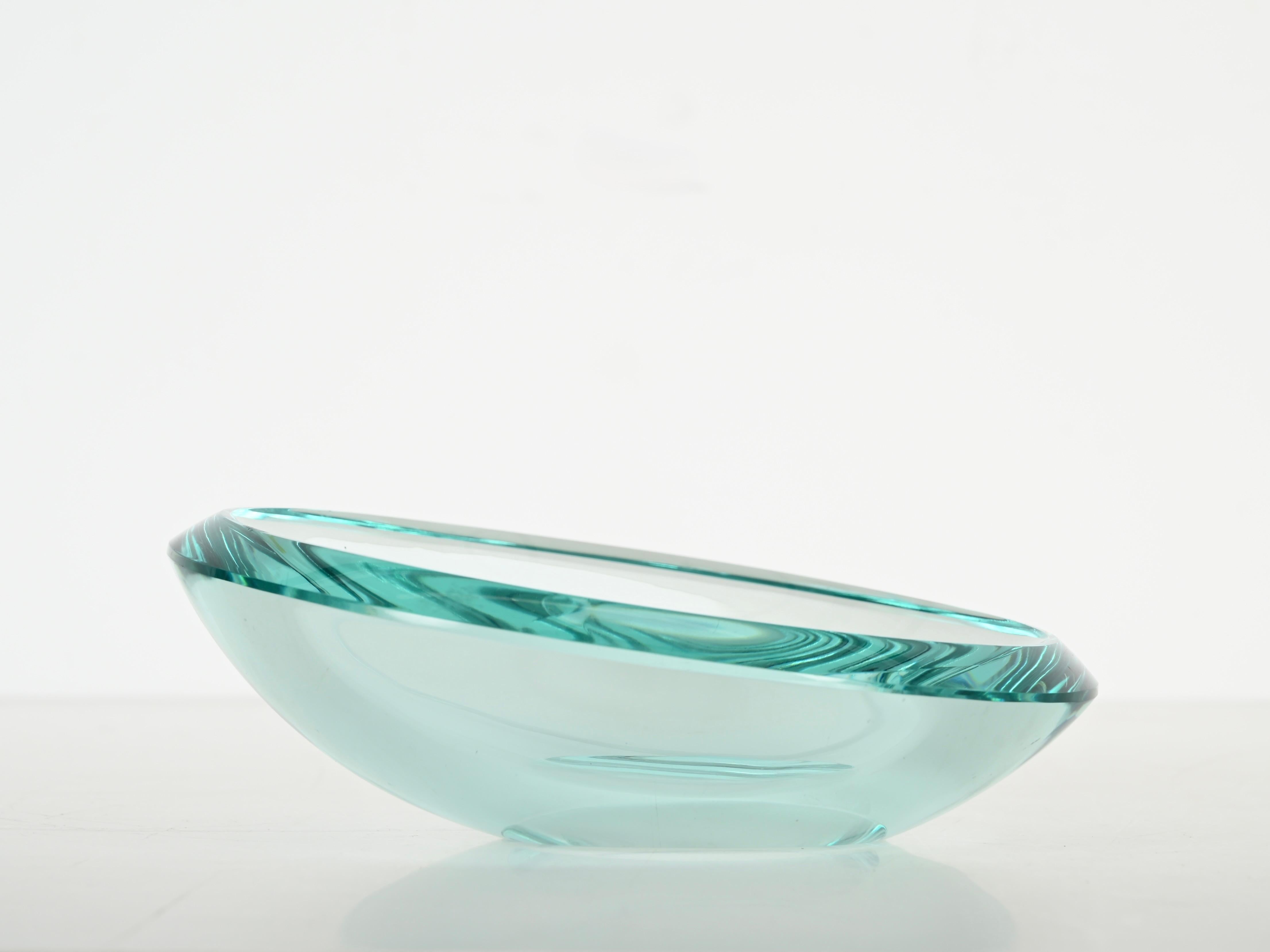 Italian Max Ingrand Crystal Turquoise Bowl or Vanity Tray by Fontana Arte, Italy 1950s For Sale