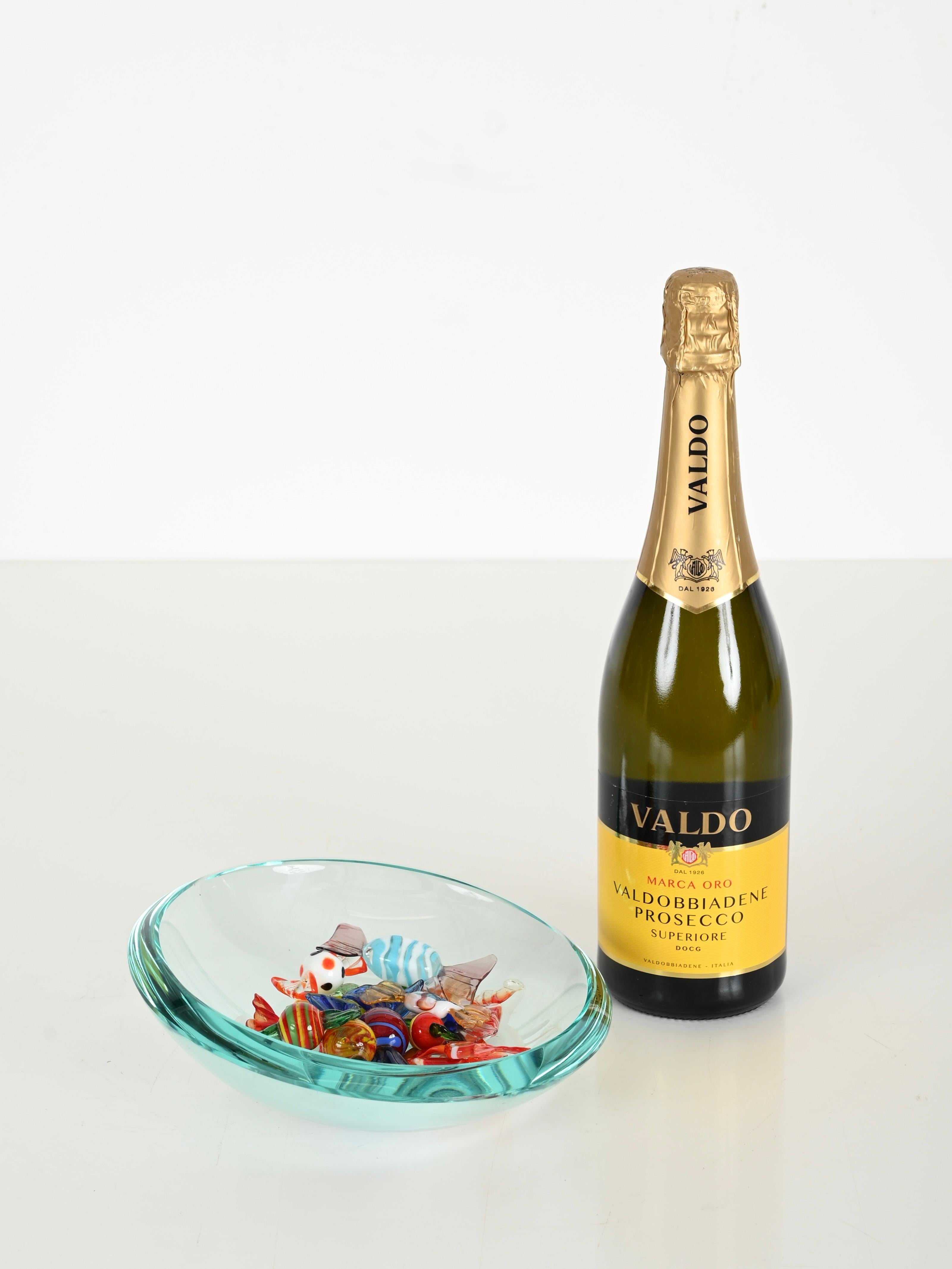 Beveled Max Ingrand Crystal Turquoise Bowl or Vanity Tray by Fontana Arte, Italy 1950s For Sale