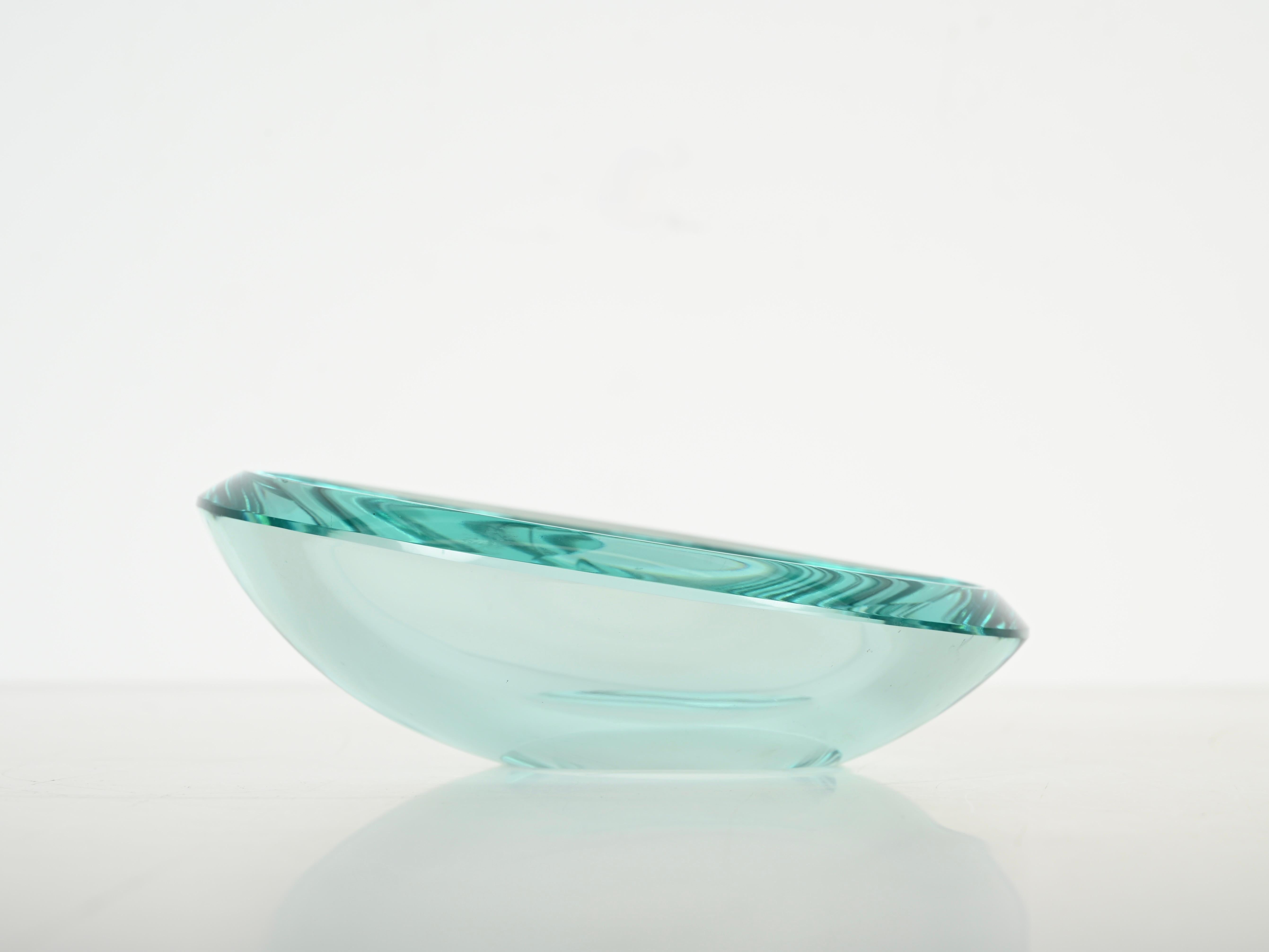 Max Ingrand Crystal Turquoise Bowl or Vanity Tray by Fontana Arte, Italy 1950s In Good Condition For Sale In Roma, IT