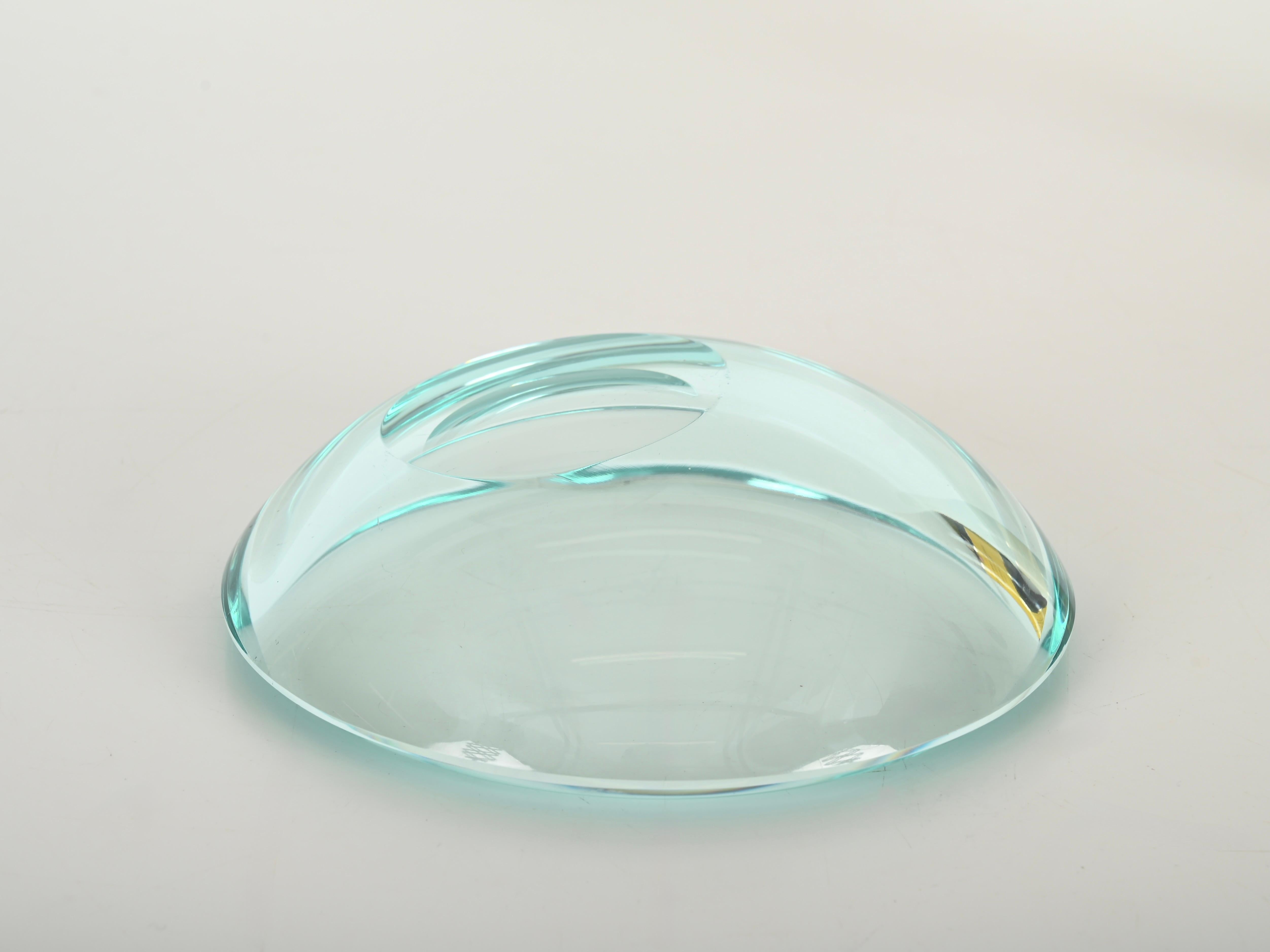 20th Century Max Ingrand Crystal Turquoise Bowl or Vanity Tray by Fontana Arte, Italy 1950s For Sale