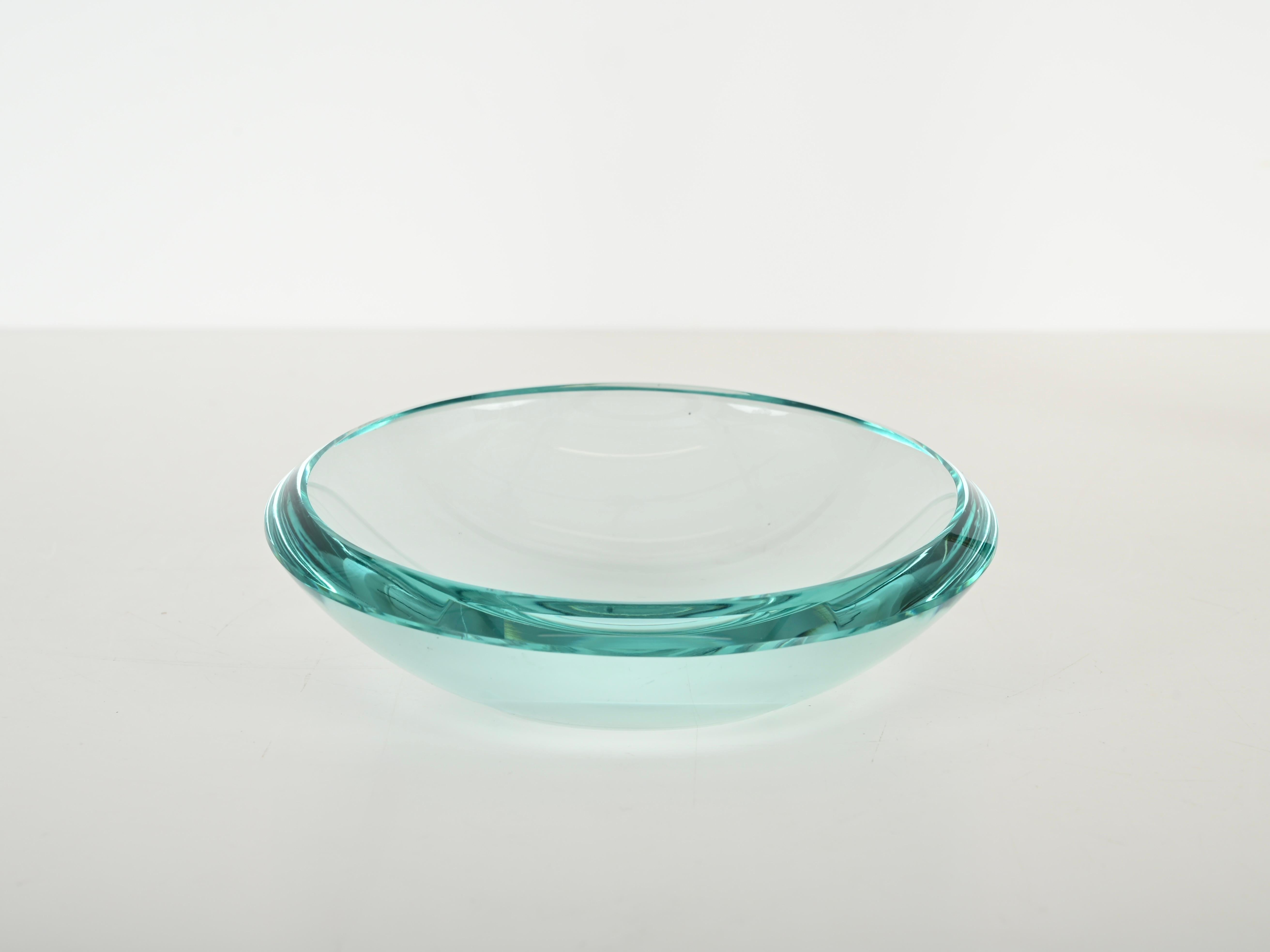 Max Ingrand Crystal Turquoise Bowl or Vanity Tray by Fontana Arte, Italy 1950s For Sale 1